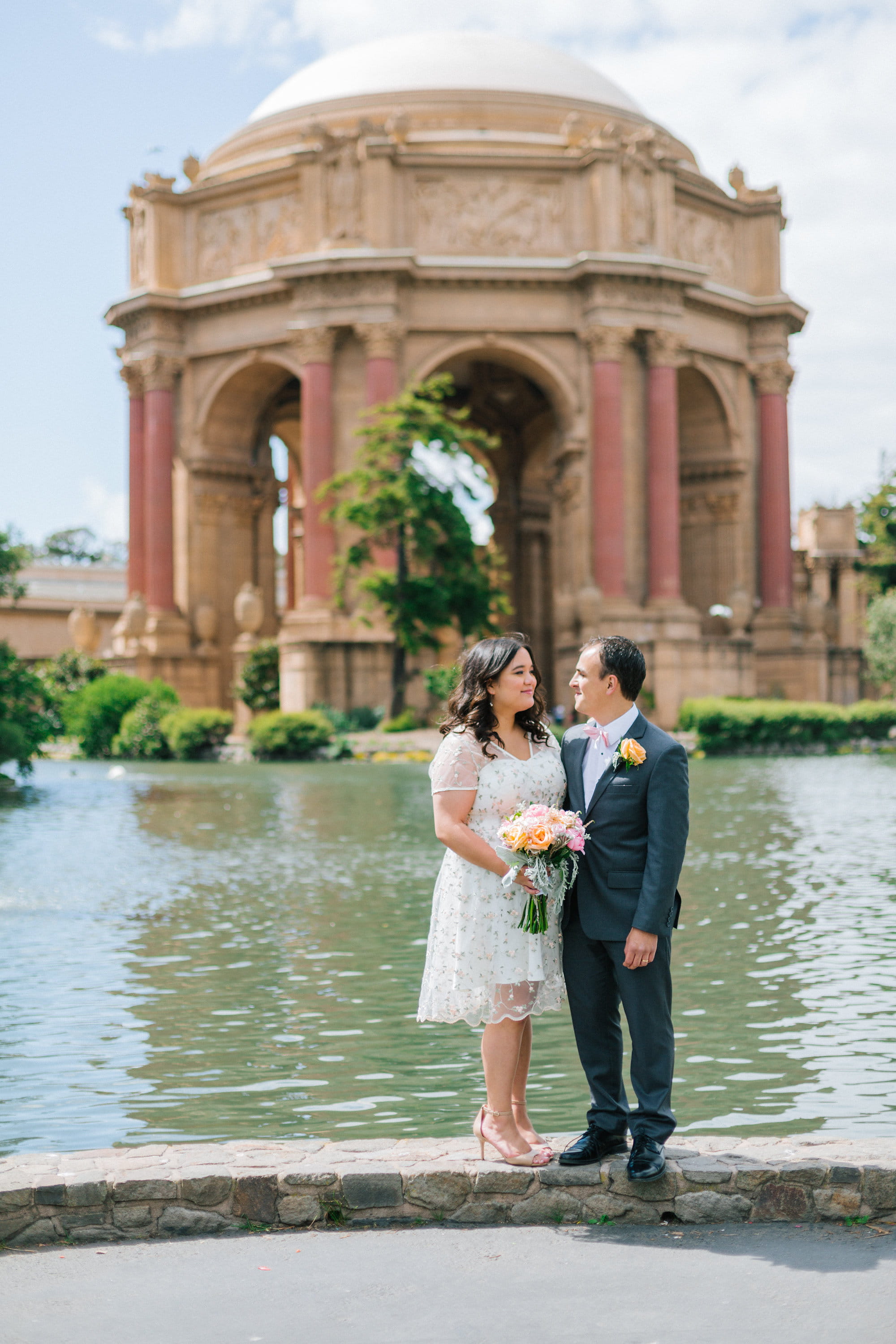 concrete, real people, san francisco, arch, young women, building, groom, water, palace of fine arts, positive emotion, people, female, built structure, Phone HD Wallpaper