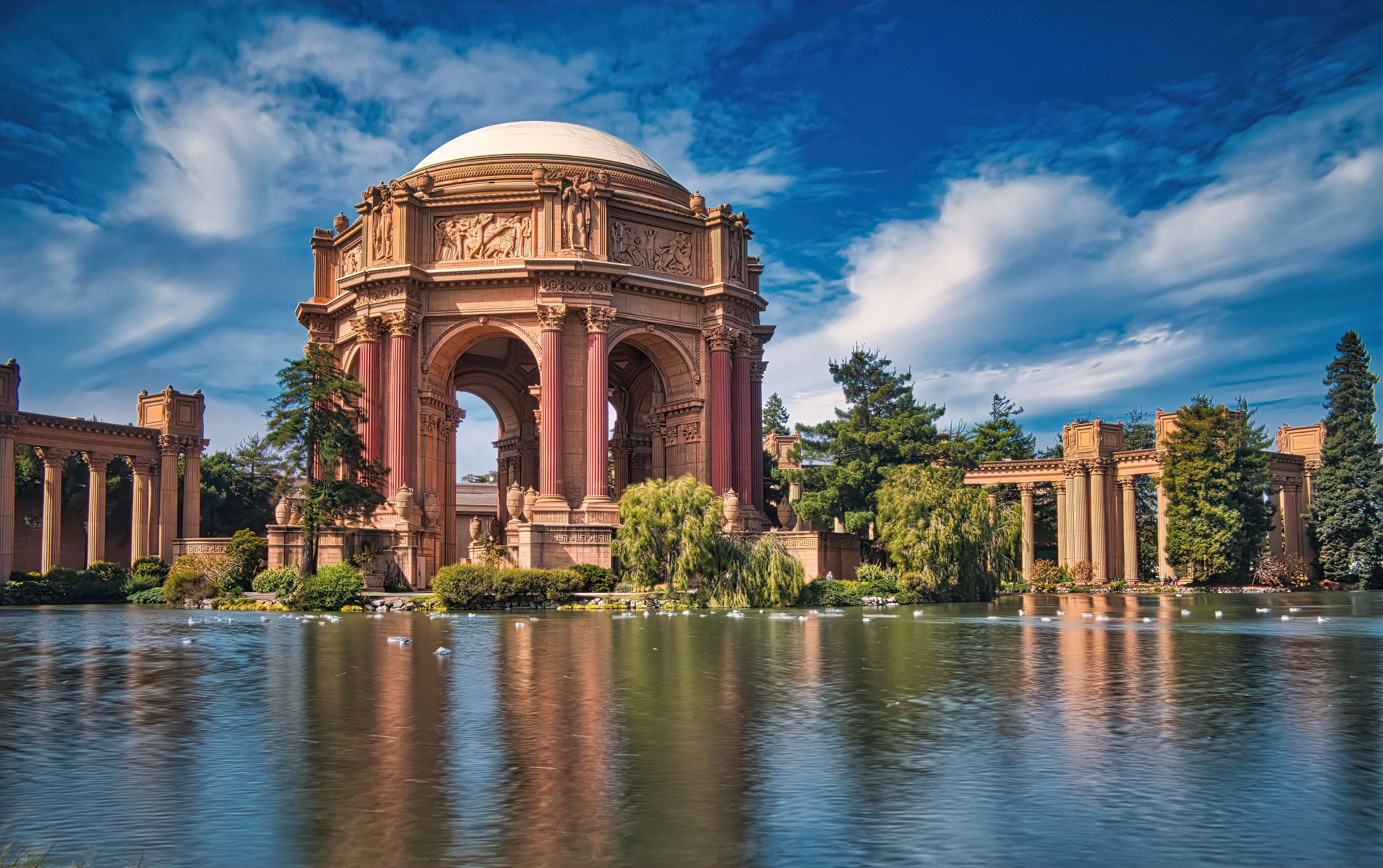 pond, the building, The Palace of Fine Arts, San Francisco, 4K, Palace of fine arts, architecture, California, CA, HD Wallpaper