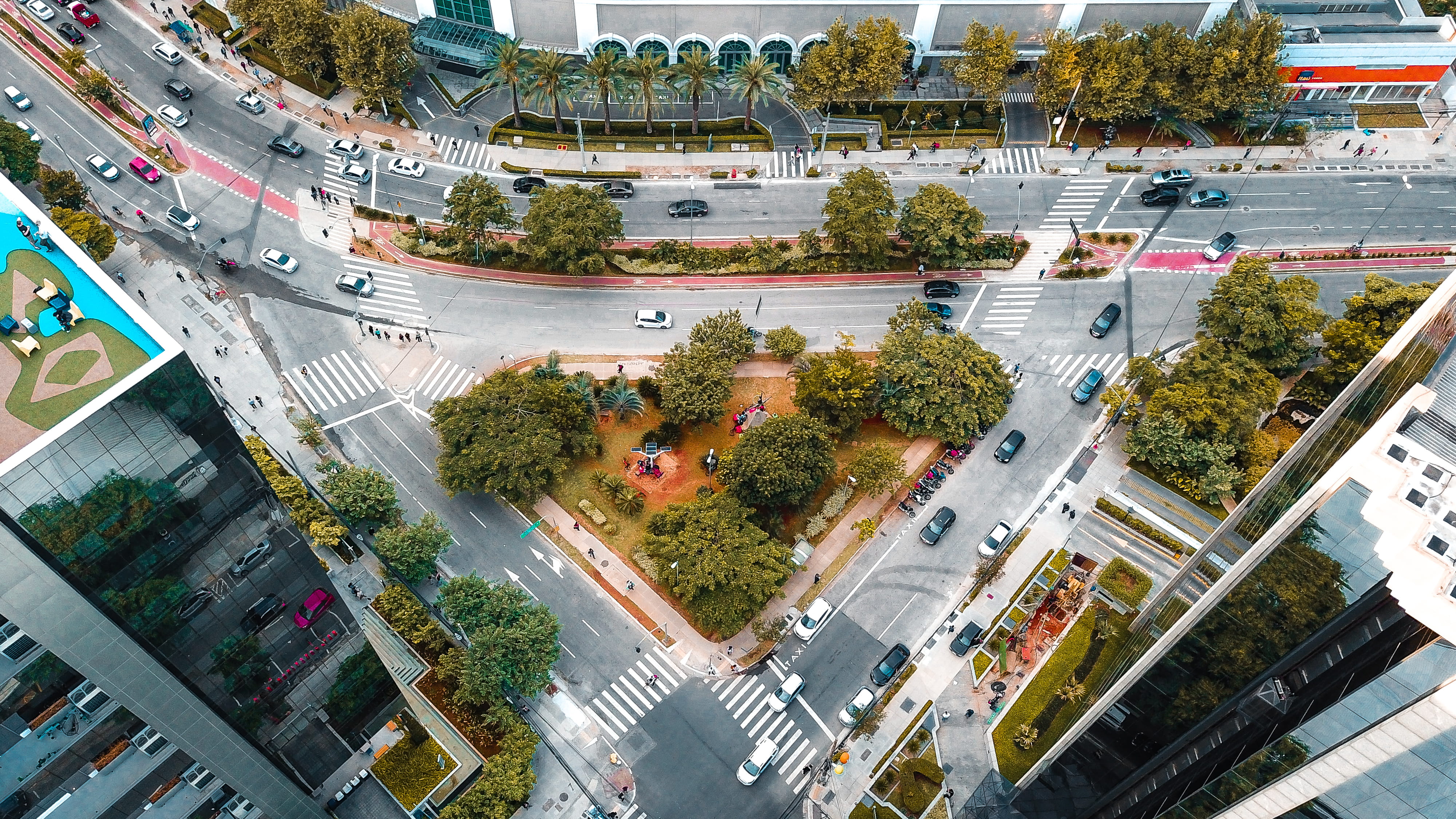 brazil, downtown, aerial view, high angle view, photo, intersection, city street, tree, plant, built structure, no people, mode of transportation, building exterior, HD Wallpaper