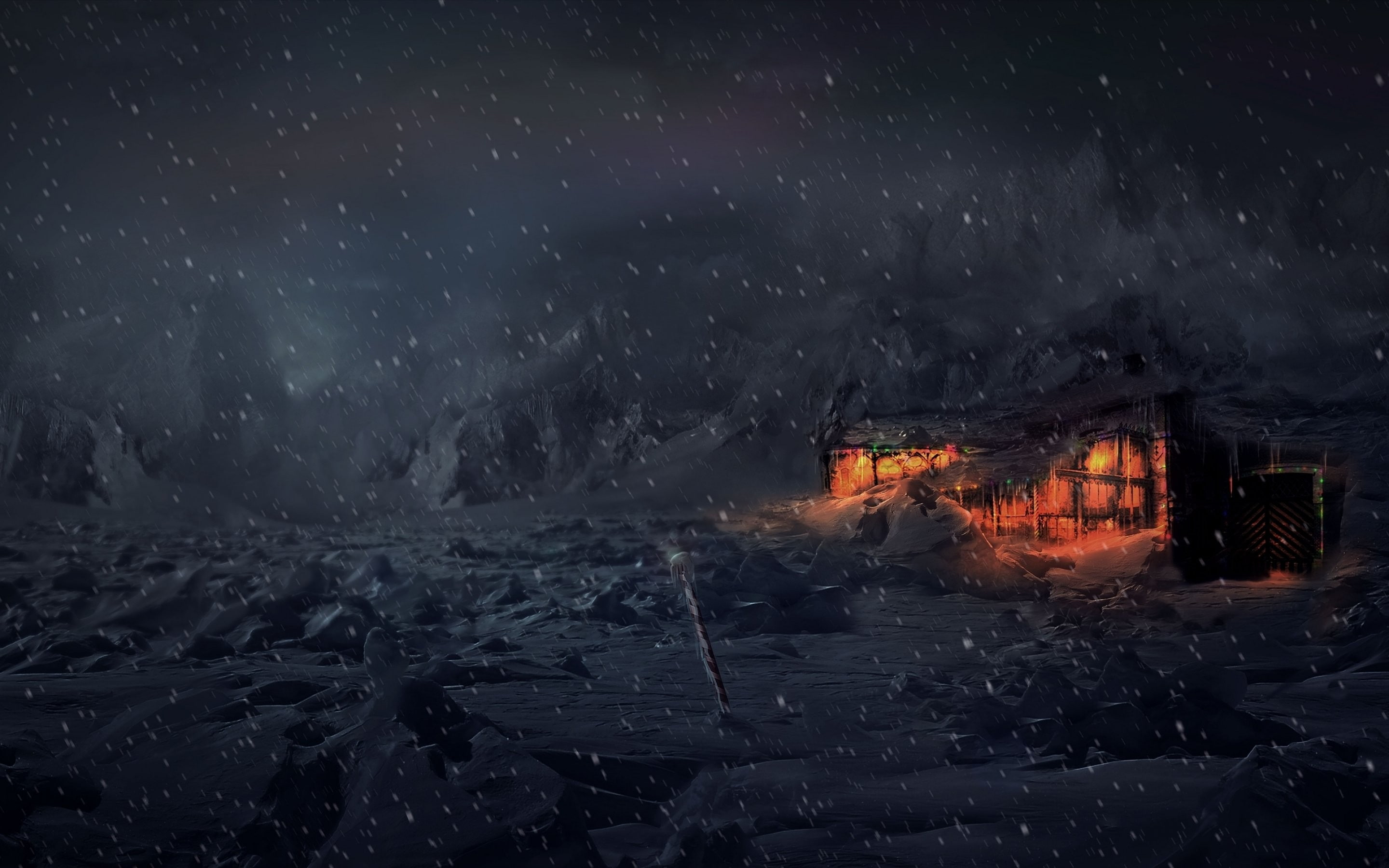 Lights, North Pole, snow, 2K, fantasy Art, HD Wallpaper