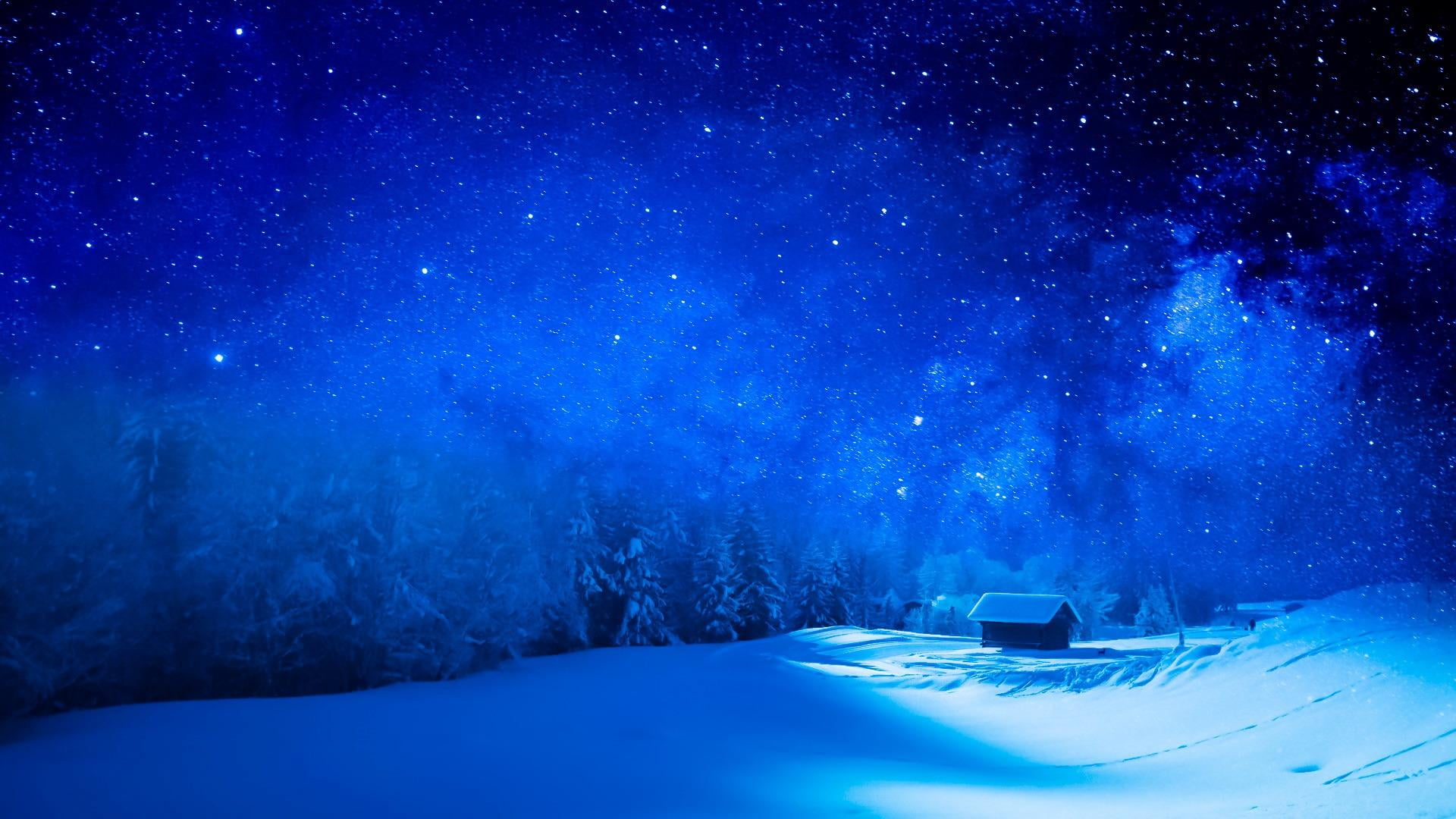 space, illuminated, no people, night sky, winter, nature, galaxy, tree, cold temperature, astronomy, light, blue, beauty in nature, milky way, starry sky, HD Wallpaper