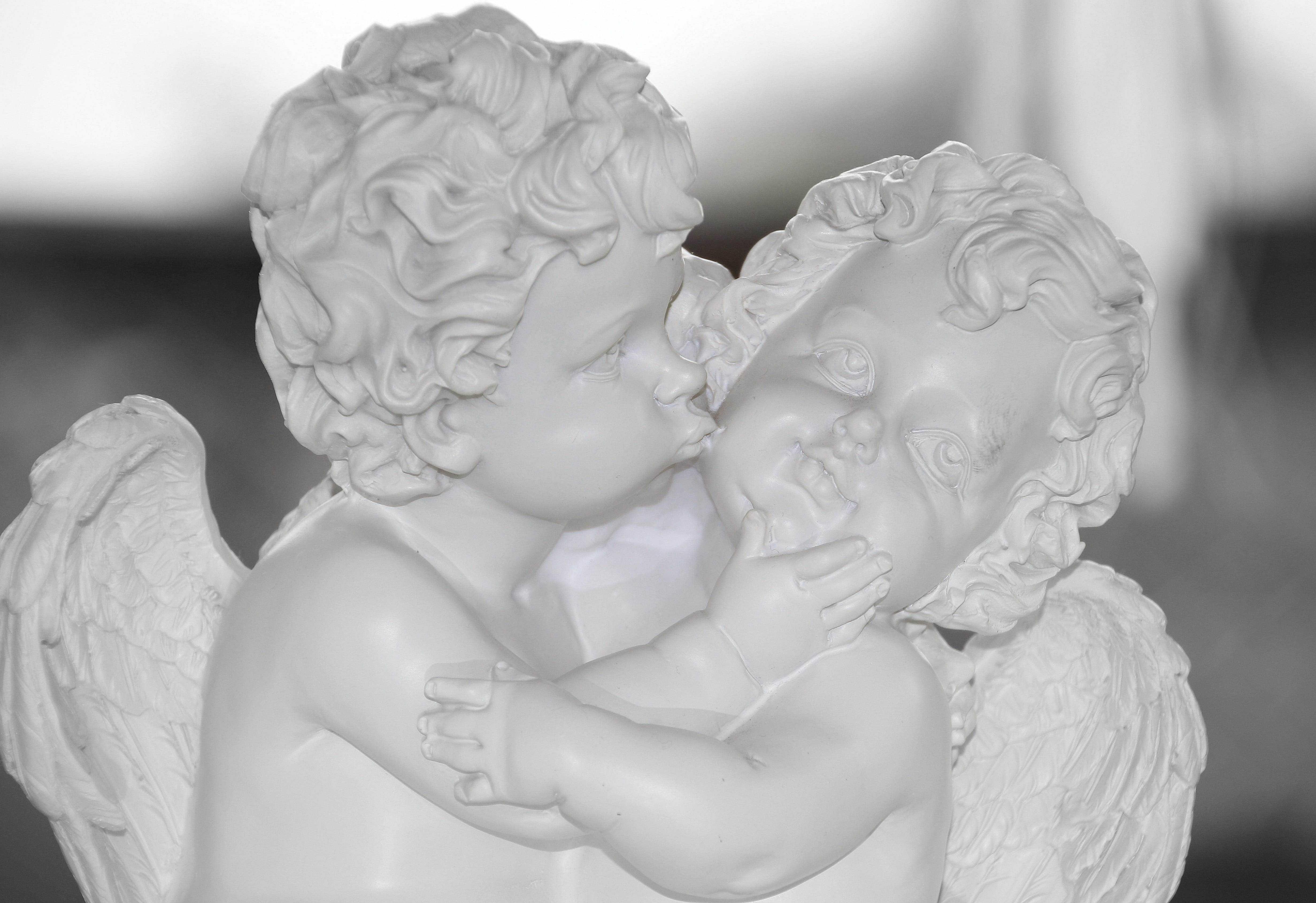 kiss, angel figure, close-up, human representation, statue, temptation, female likeness, art and craft, angel face, solid, religion, white color, Decoration, HD Wallpaper