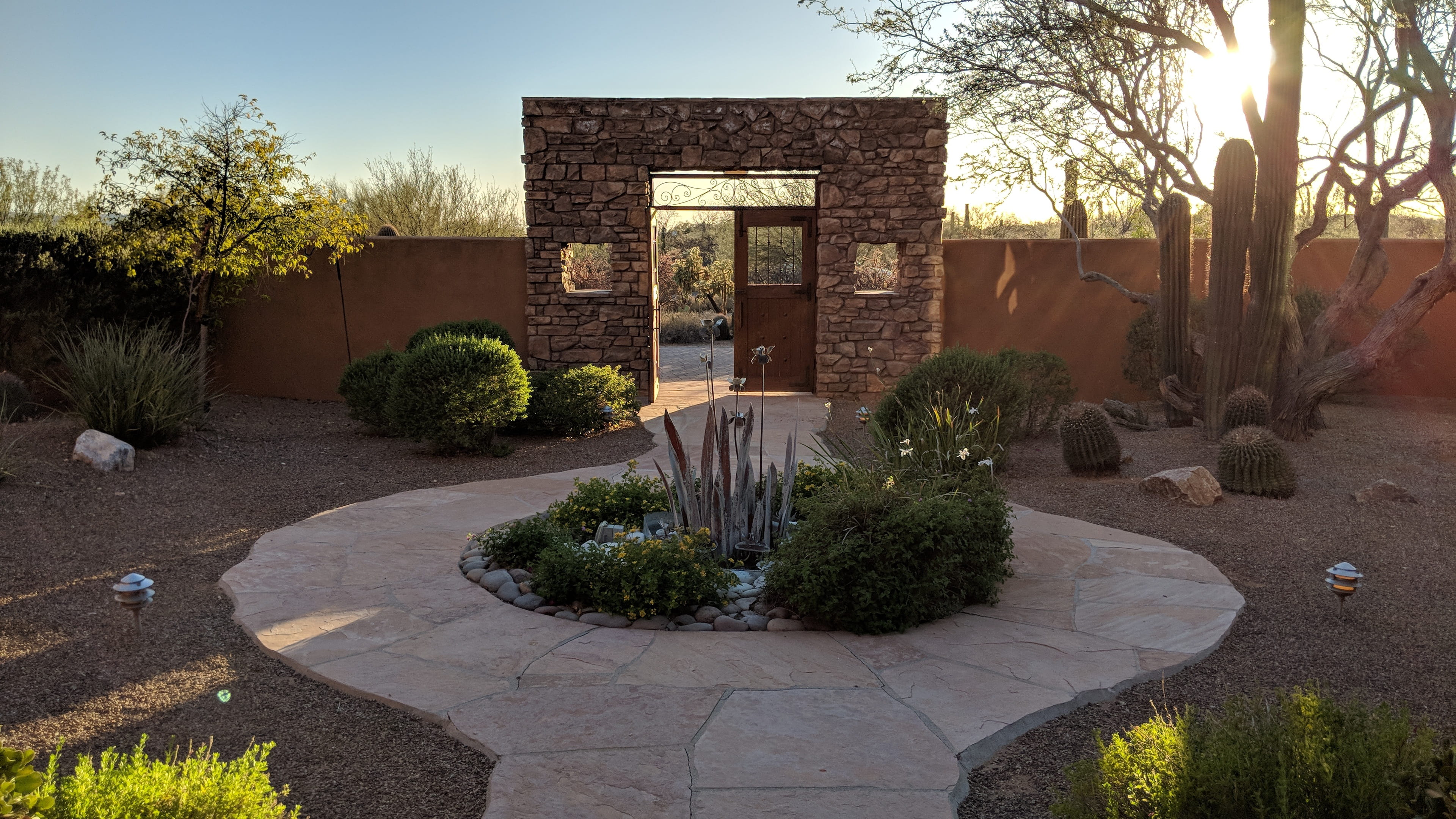 building, backyard, sunset, cactus, entrance, nature, landscape, building exterior, arizona, architecture, plant, city, day, footpath, no people, oro valley, HD Wallpaper