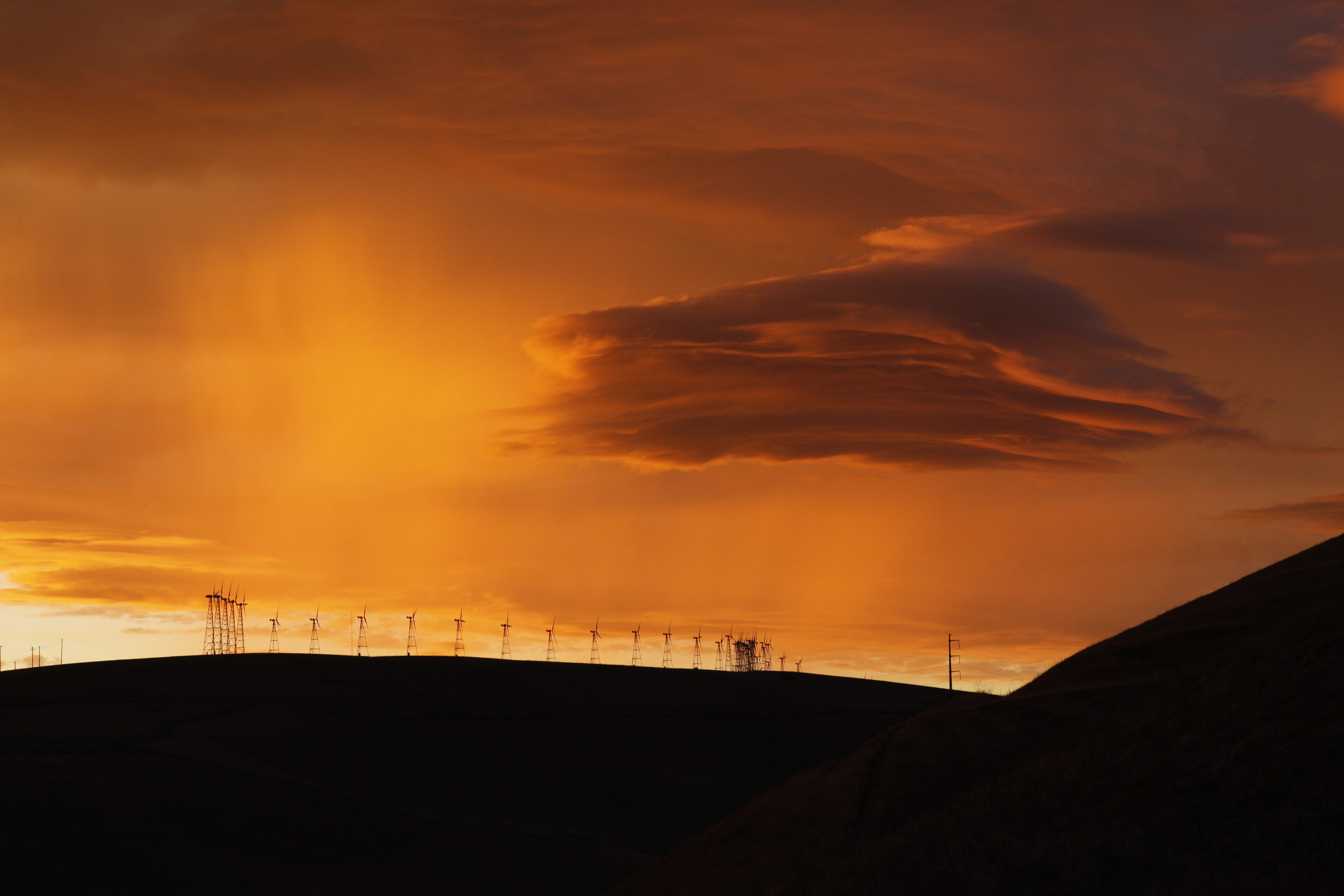 scenics - nature, hill, sunset, environmental issues, sustainable resources, silhouette, no people, beauty in nature, cloud - sky, environment, evening, HD Wallpaper