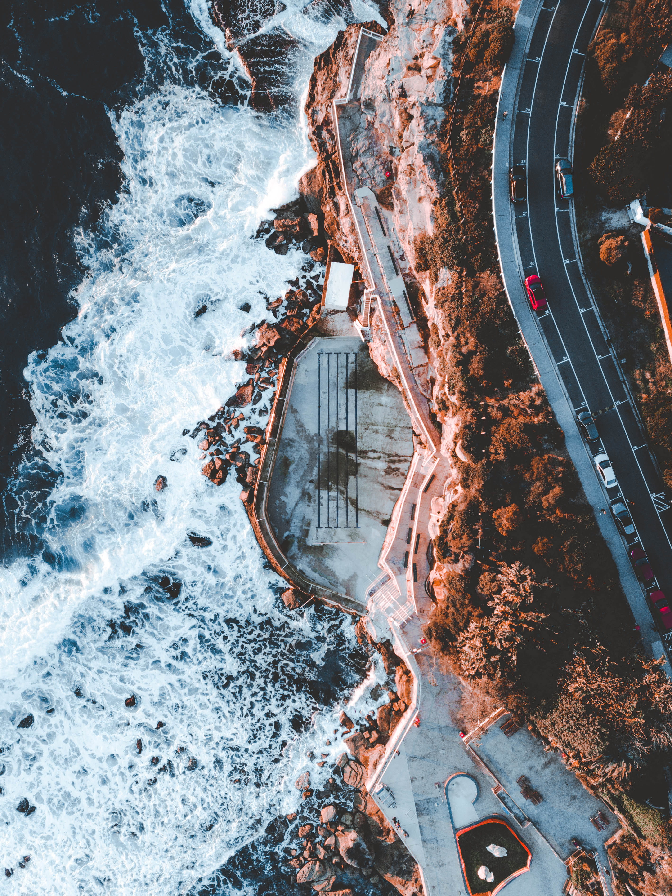 road, aerial, sky, ocean, scenics, large, blue, body, rock, power, beach, water, uSA, motion, wafe, transportation, hd, travel, sea, speed, no People, Phone HD Wallpaper