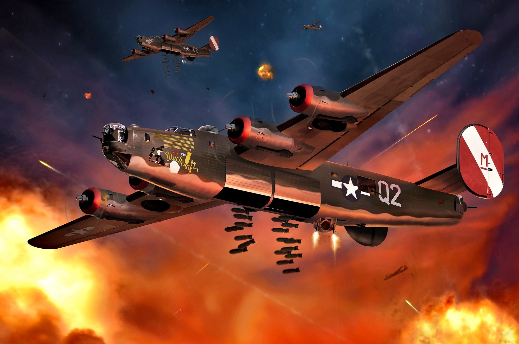 B-24J, 1080P, gaps anti-aircraft shells, 8th Air Force, Witchcraft, 467th BG, USAAF, bombing, HD Wallpaper