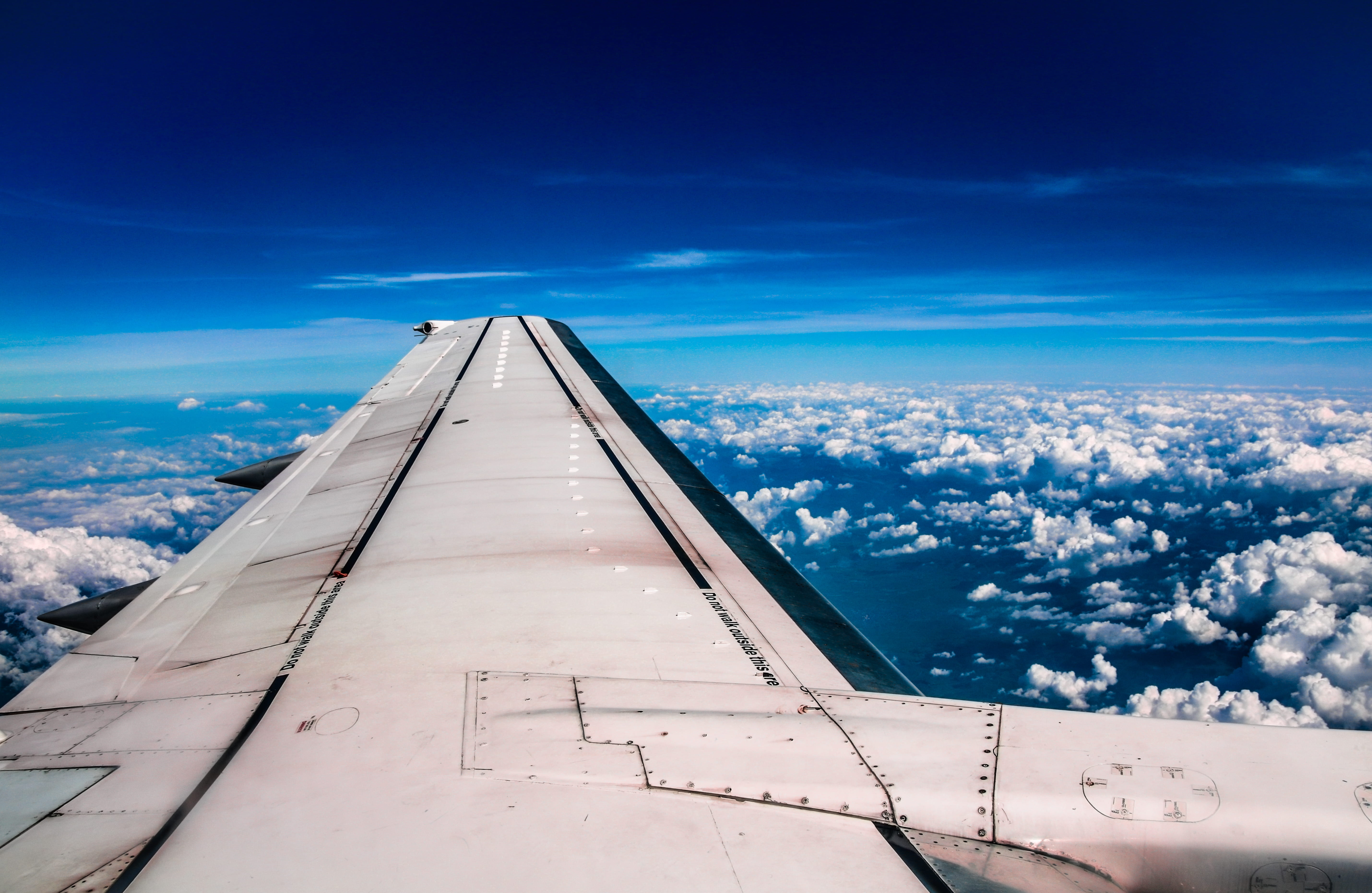 blue, travel, outdoors, airplane, right, aerospace industry, flying, scenics - nature, air vehicle, cloud, wing, aircraft wing, day, window, sky, aerial view, HD Wallpaper