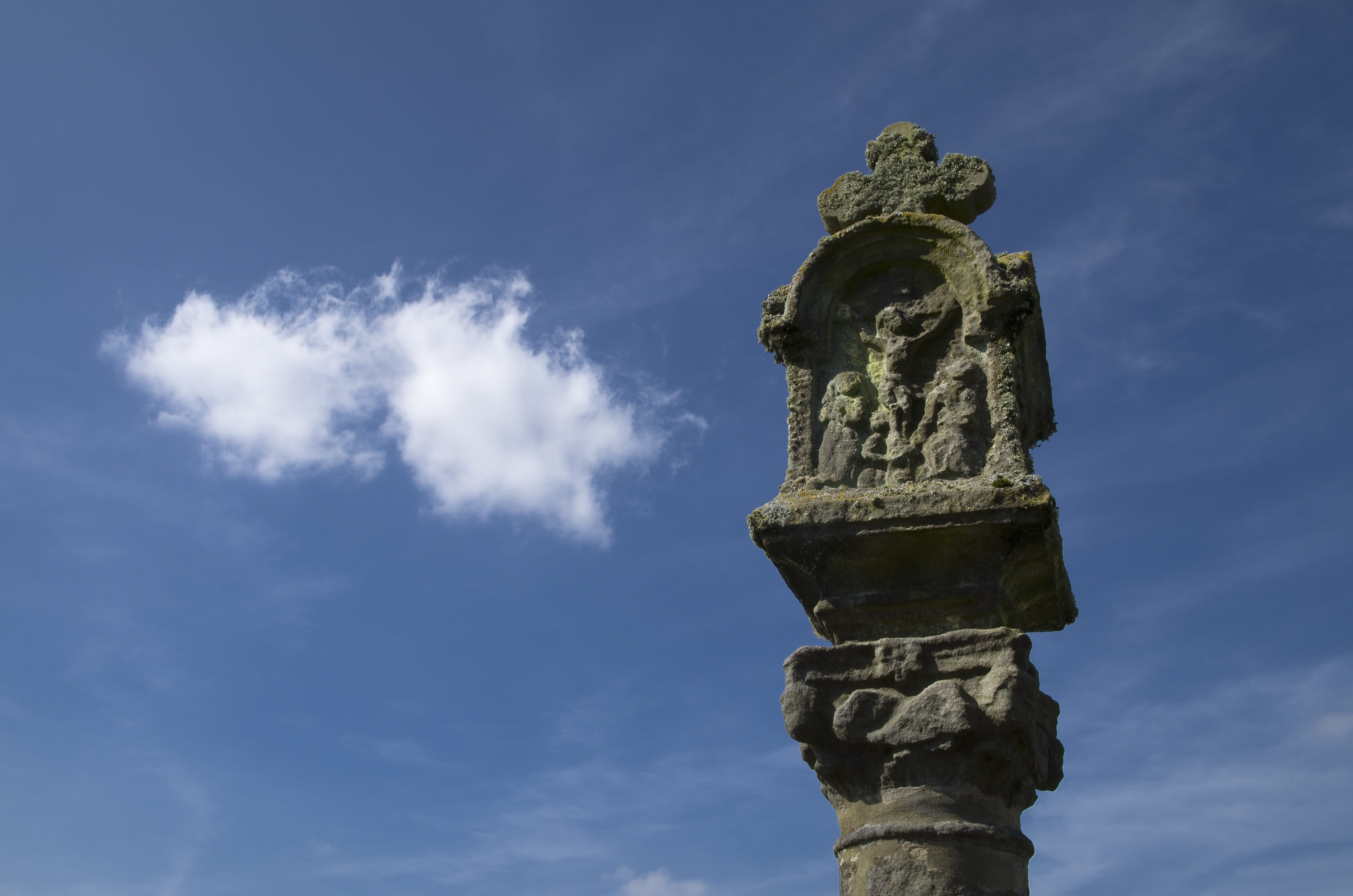 creativity, the past, 4K, crucifixion, no people, nature, male likeness, banz abbey, craft, art and craft, blue, cloud - sky, low angle view, good friday, HD Wallpaper