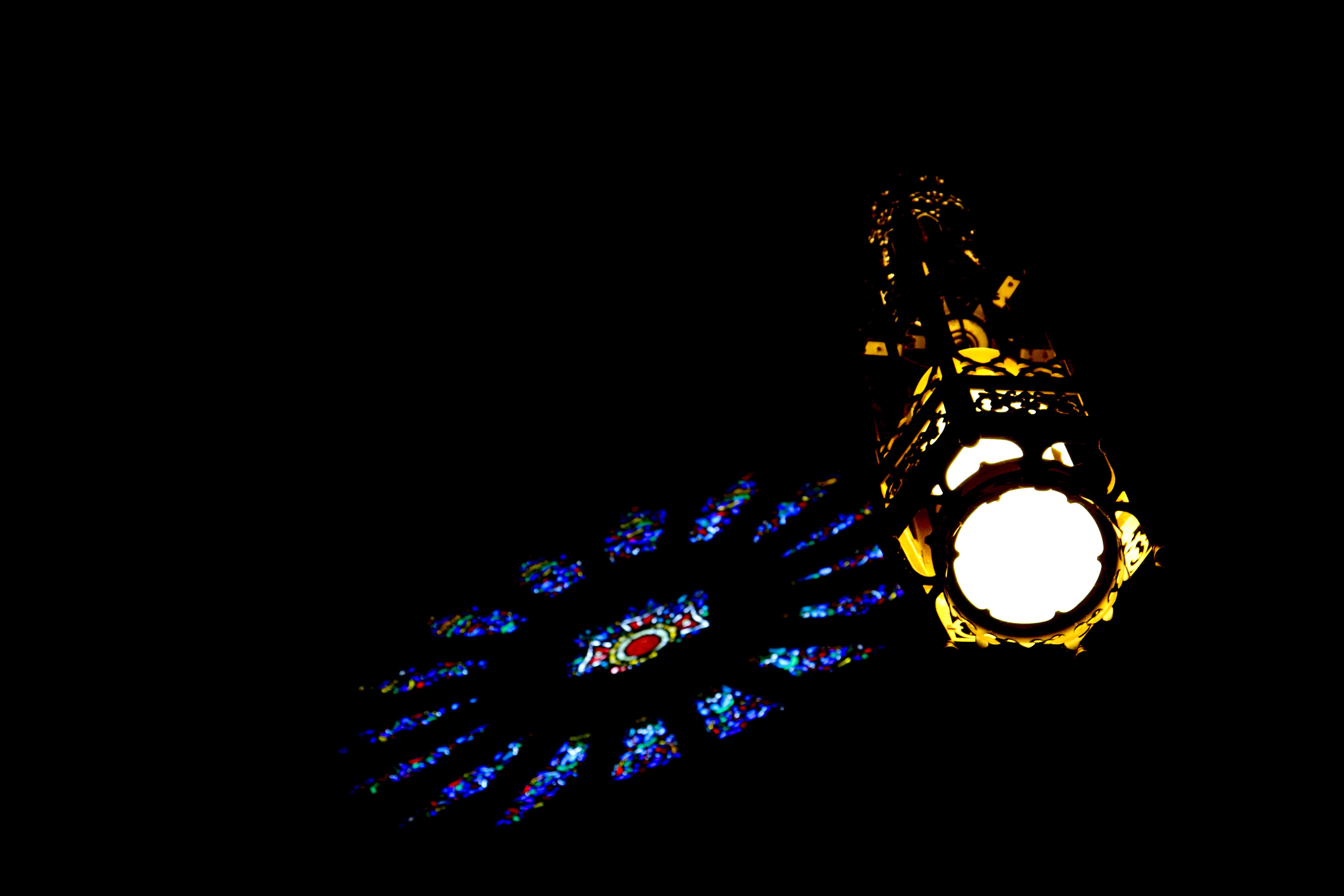 illuminated, copy space, 5K, blue, religion, decoration, no people, light, black background, night, light - natural phenomenon, easter, indoors, contrast, HD Wallpaper