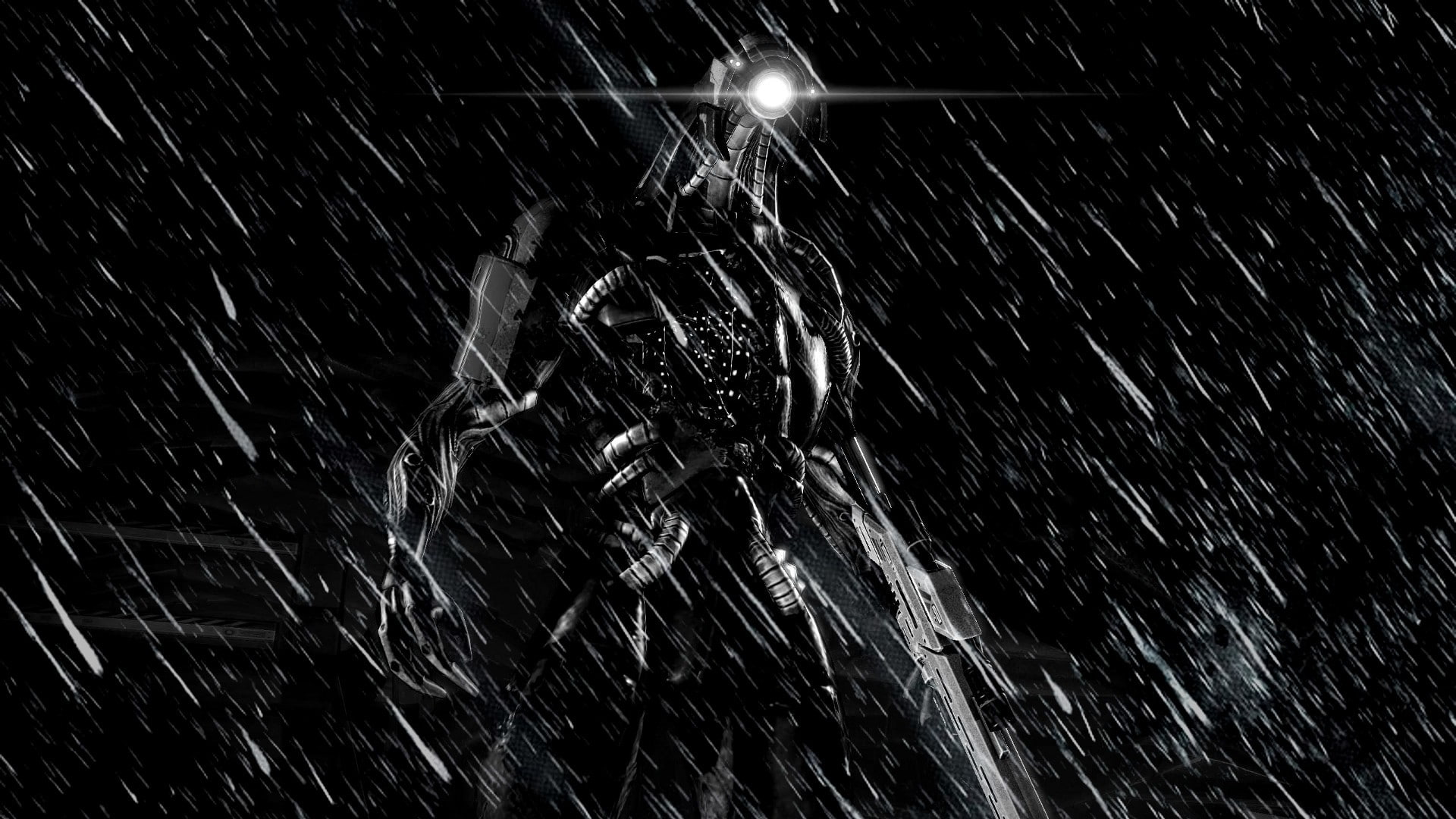 effect, robot, 1080P, rain, legion, hd, video games, bw, mass, HD Wallpaper