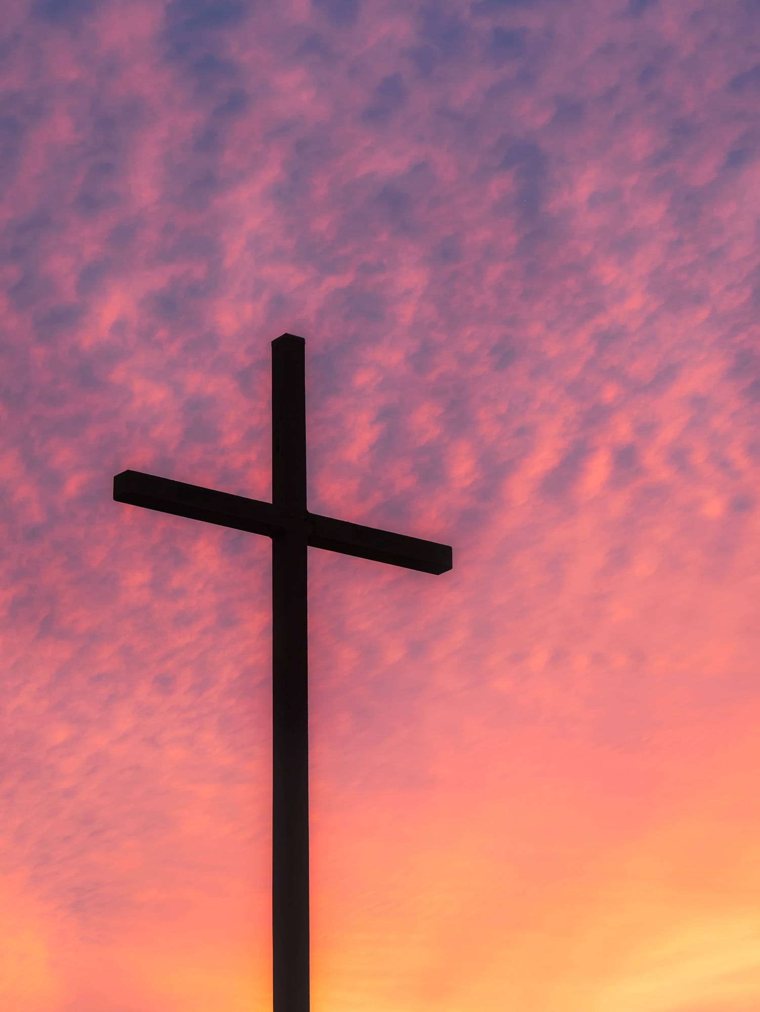 low angle view, golden, religion, christianity, photo, dusk, no people, 1080P, purple, cross shape, evening, sunset, beautiful, forgiveness, cloud - sky, Phone HD Wallpaper