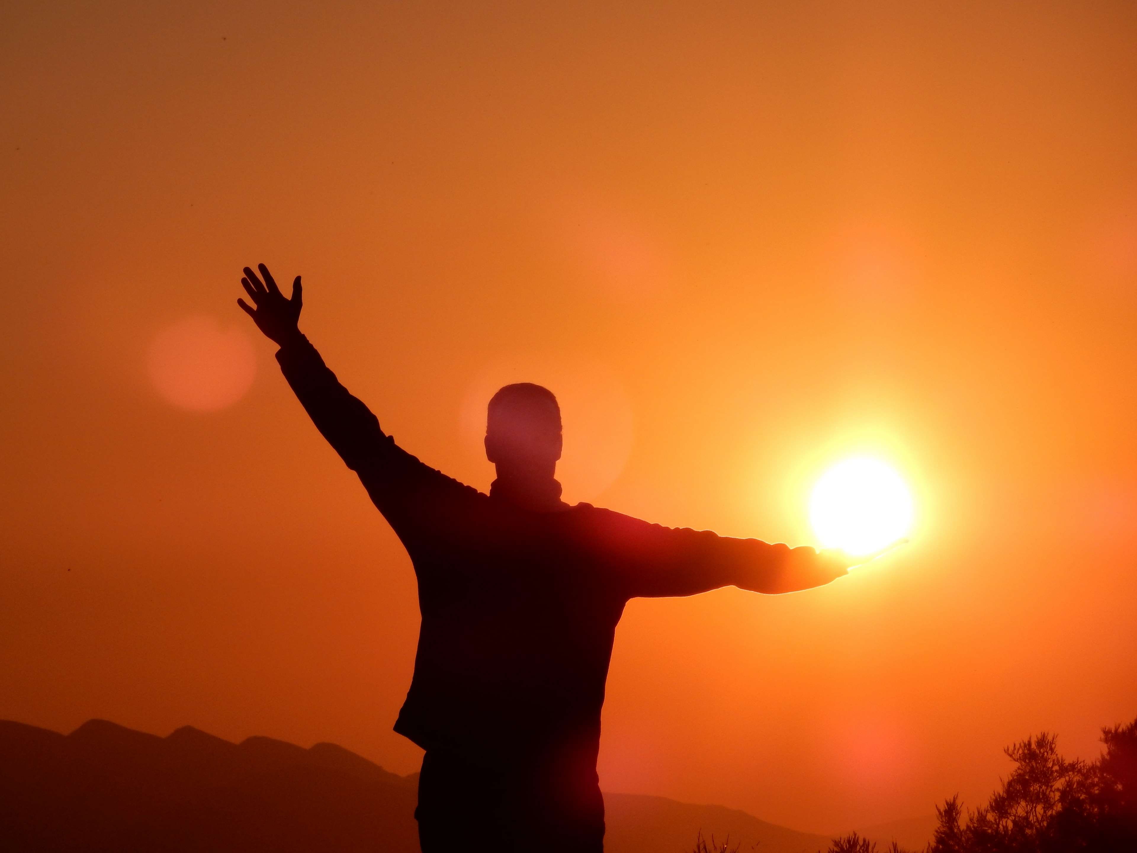 human arm, heaven, sunlight, forgiveness, hand, outdoors, arms outstretched, person, only, religion, orange color, sun, 4K, lens flare, human limb, sunset, HD Wallpaper