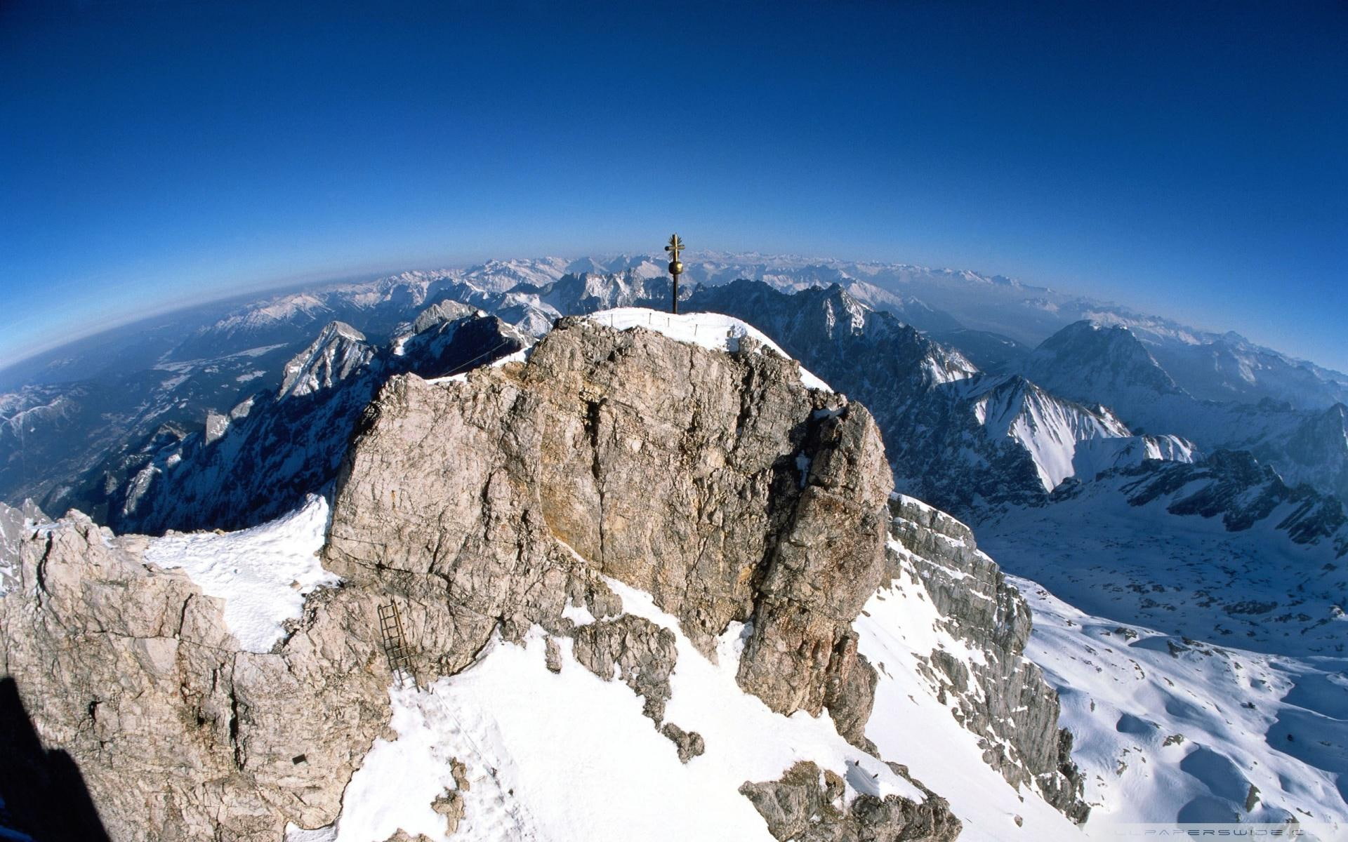 cross, mountains, fisheye, nature and landscapes, summit, 1080P, HD Wallpaper