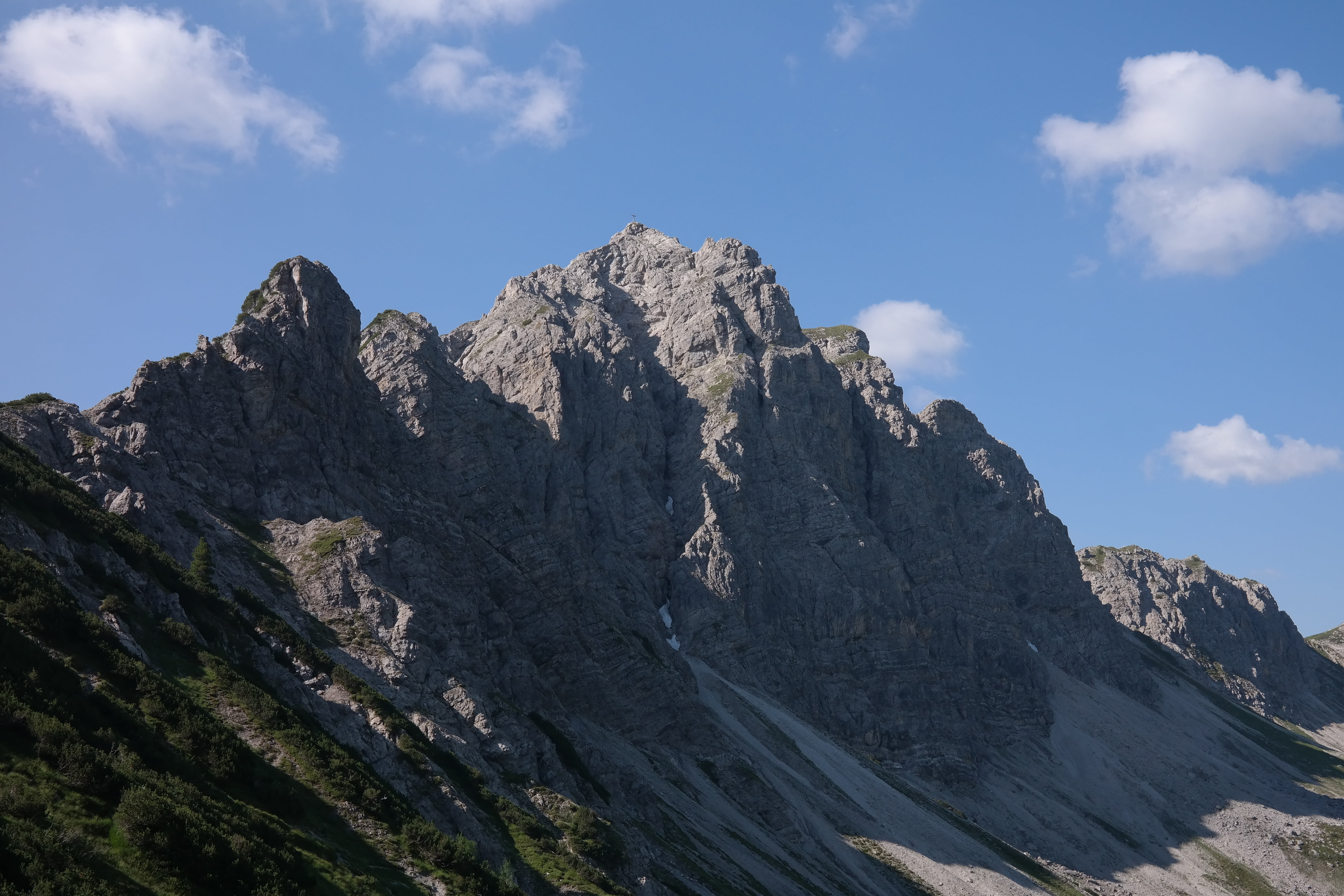 sky, beauty in nature, plant, mountain range, coniferous tree, cloud - sky, mountain peak, cross, environment, 5K, outdoors, mountain, rock, solid, day, HD Wallpaper