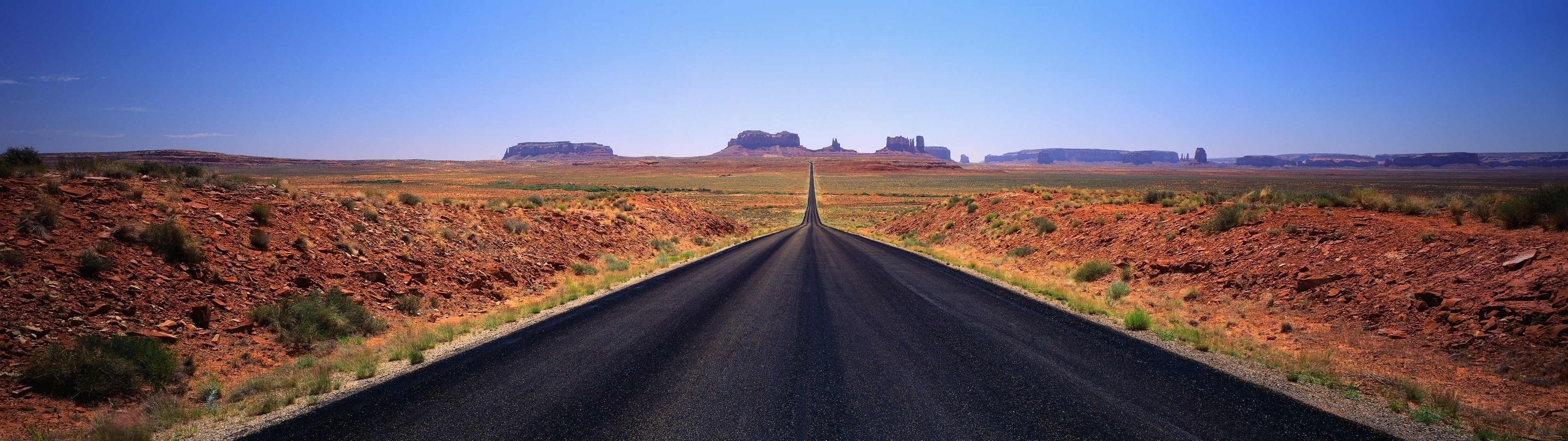 the way forward, outdoors, dirt, semi-arid, sky, transportation, nature landscape desert highway dual screen, no people, environment, travel, 4K, travel destinations, HD Wallpaper