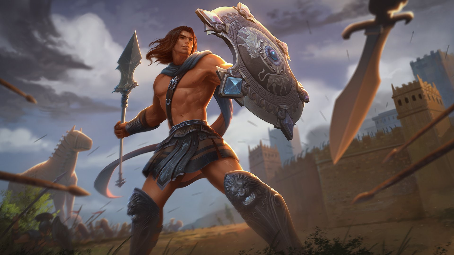 Man, 1080P, Shield, Warrior, Spear, Achilles (Smite), Smite, Video Game, HD Wallpaper