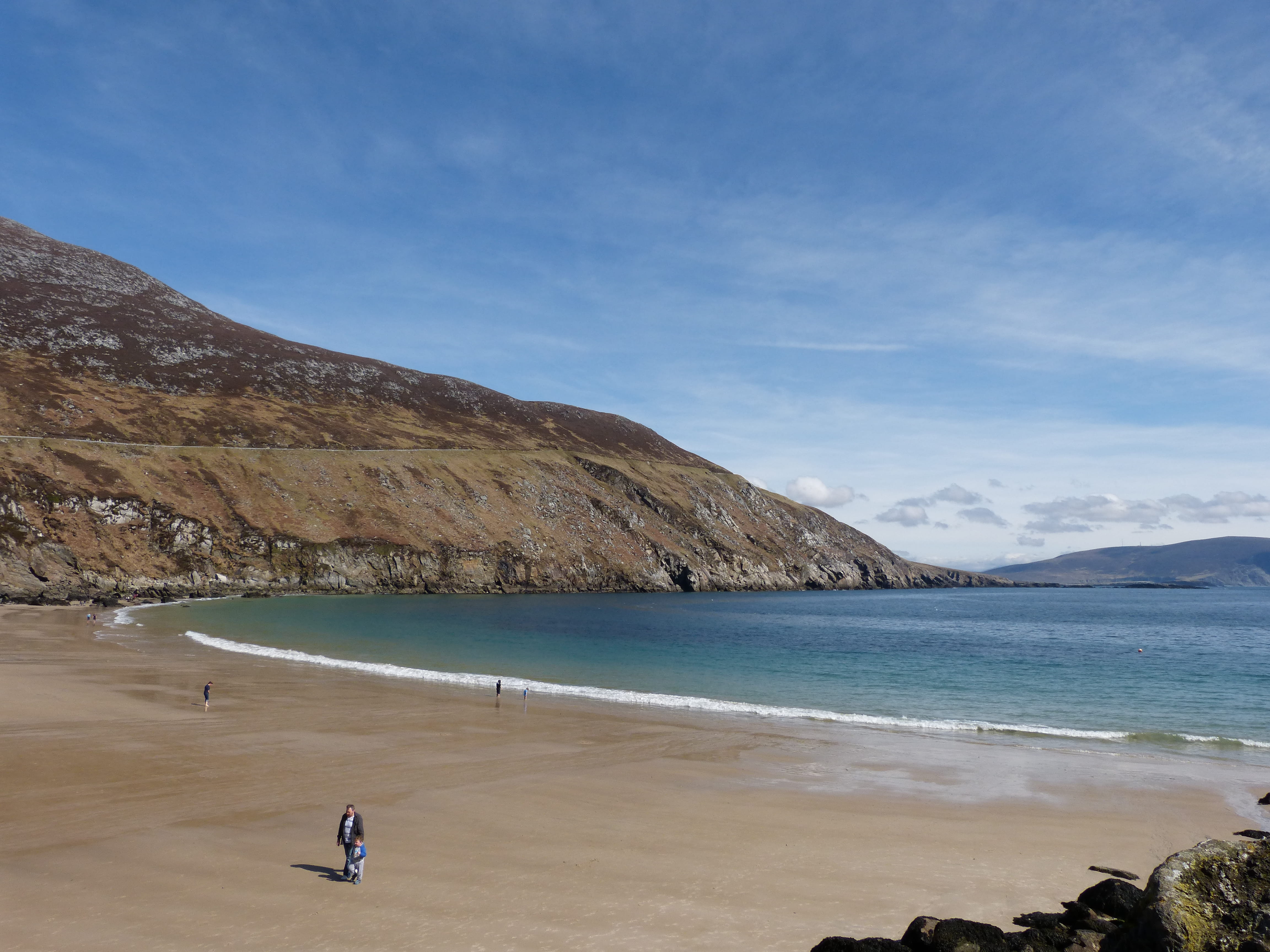 lifestyles, real people, tranquility, sky, non-urban scene, ireland, achill, land, water, keem, tranquil scene, beach, scenics - nature, idyllic, beauty in nature, HD Wallpaper