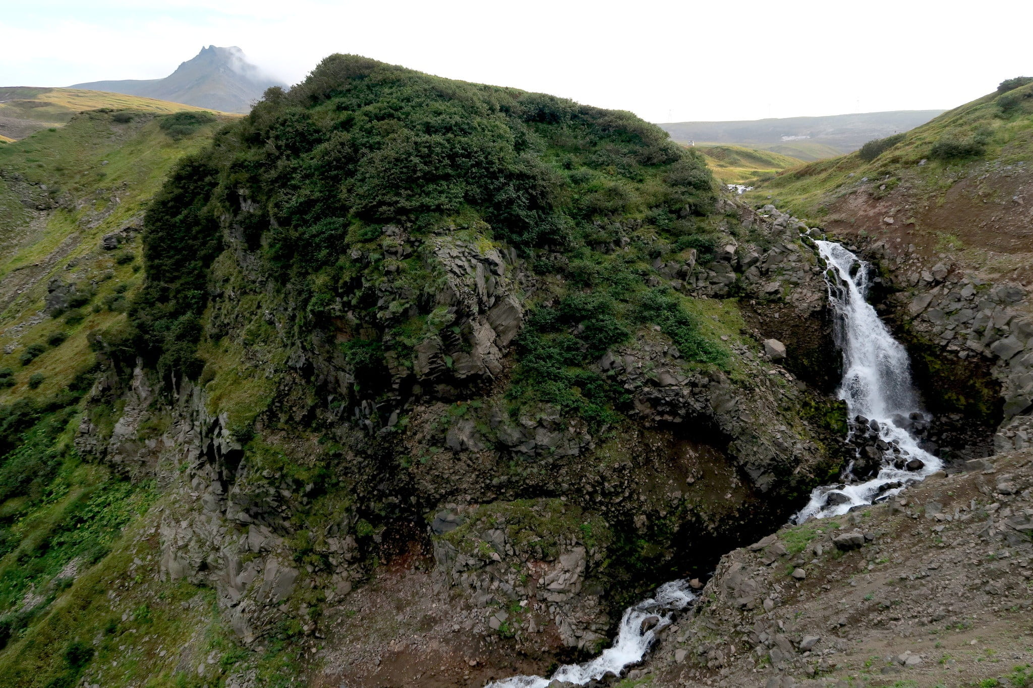 outdoors, mountain landscape, mountain, growth, flowing water, green color, mountains, 1080P, stones, tree, environment, height, non-urban scene, kamchatka, HD Wallpaper