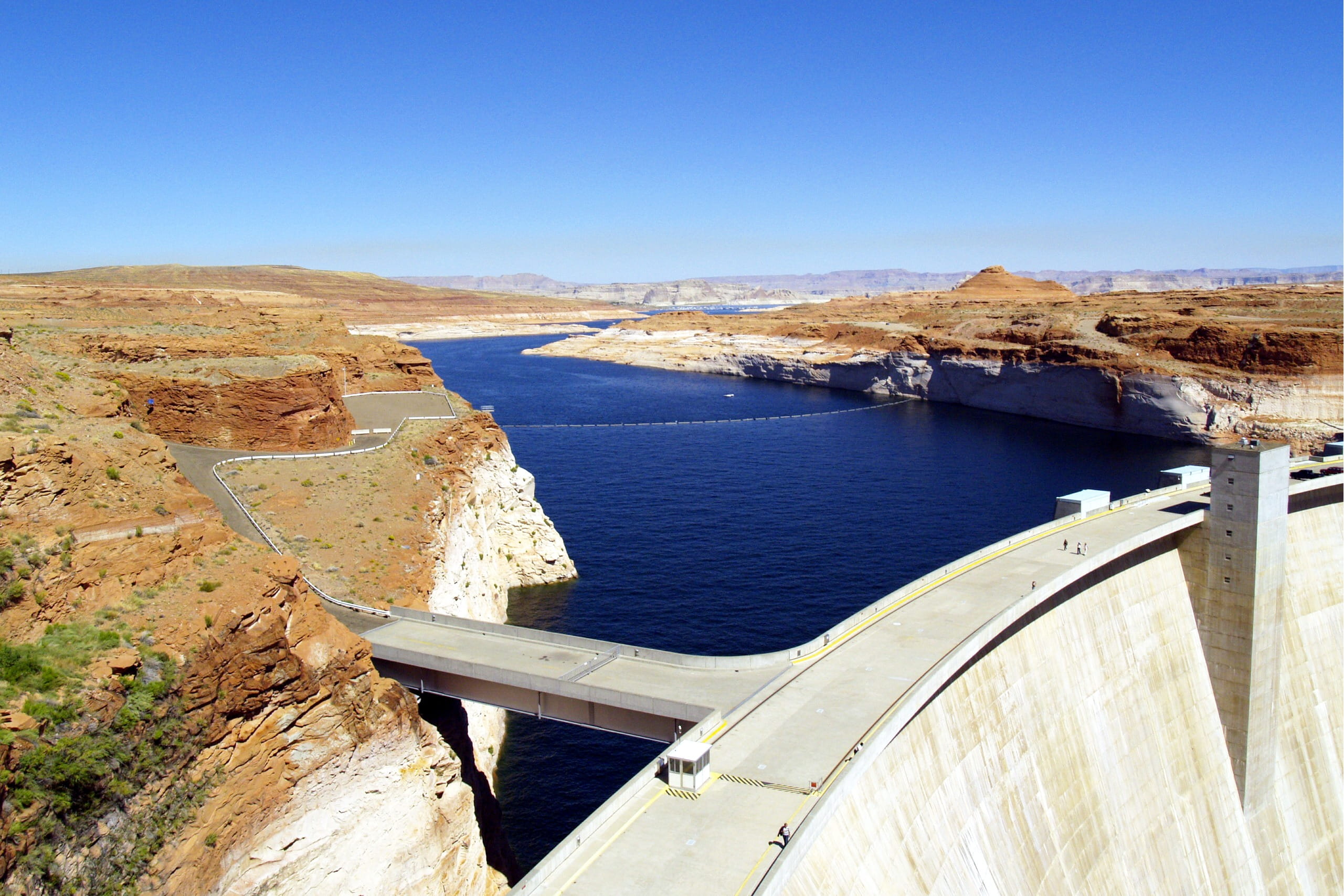 fuel and power generation, mountain, natural water, lake powell, boating, power plant, electricity, sunlight, transportation, natural, nature, clouds, wind surfing, HD Wallpaper