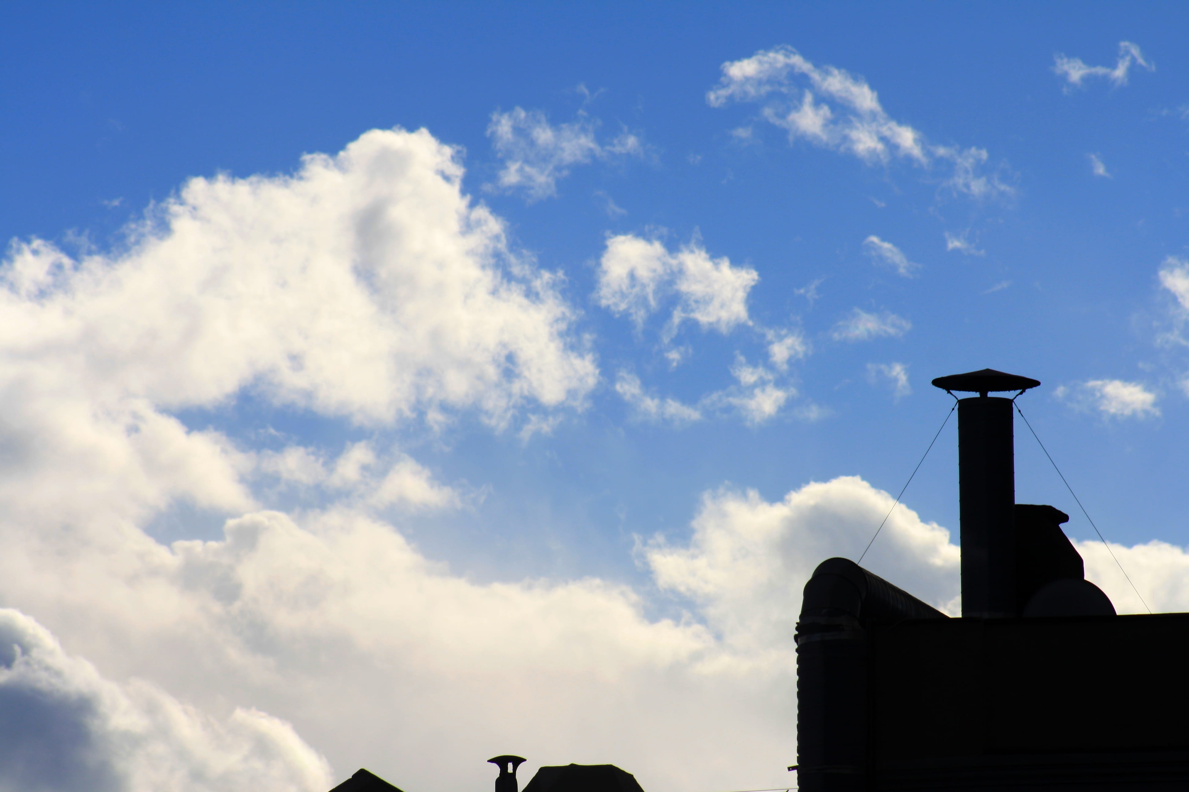 blue, clouds, low angle view, architecture, day, spirituality, built structure, building exterior, silhouette, black, cloud - sky, 4K, building, religion, HD Wallpaper