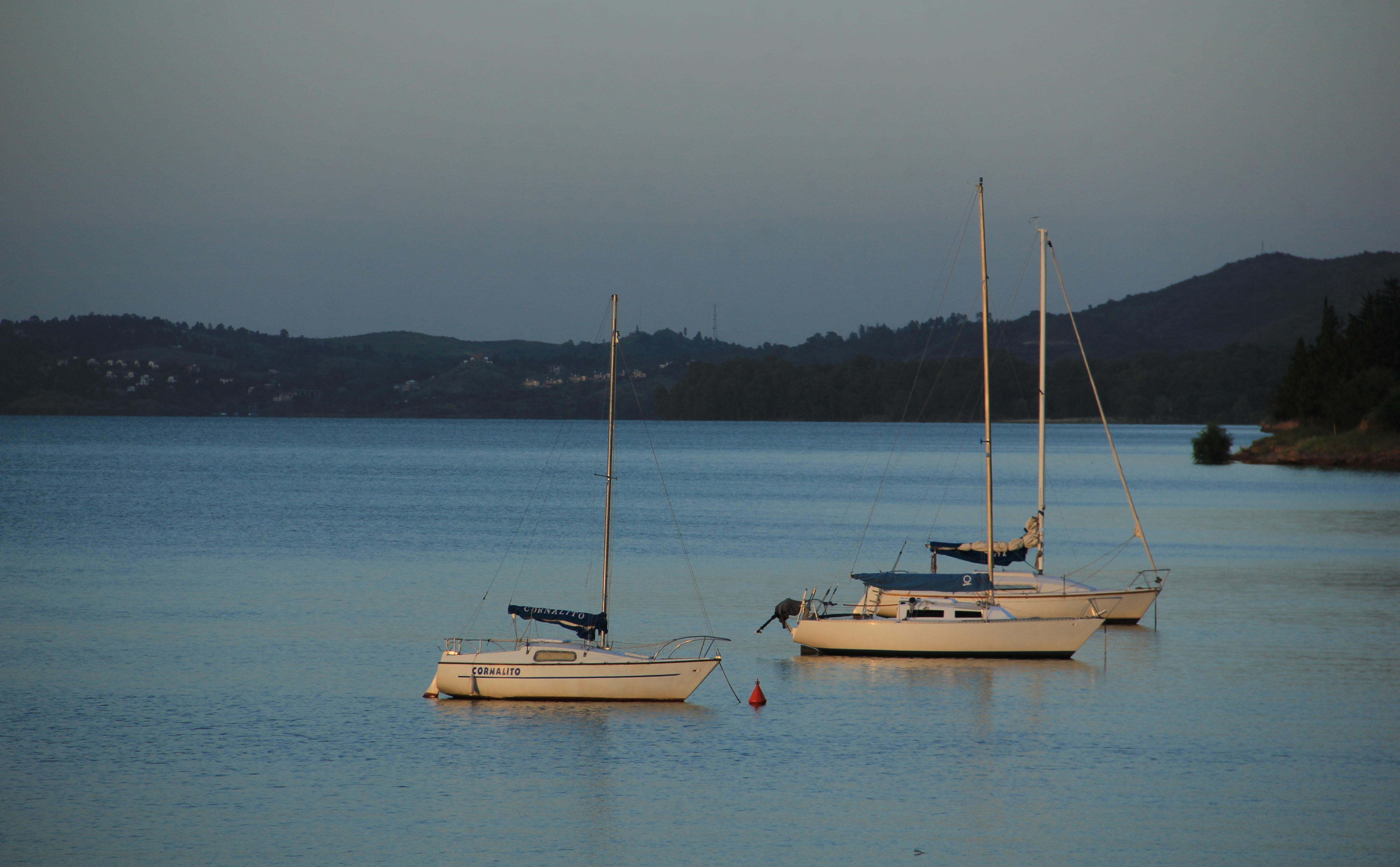 tranquil scene, molinos, three, outdoors, beauty in nature, sea, South America, anchored, los, sailboat, nautical vessel, no people, pole, scenics - nature, HD Wallpaper