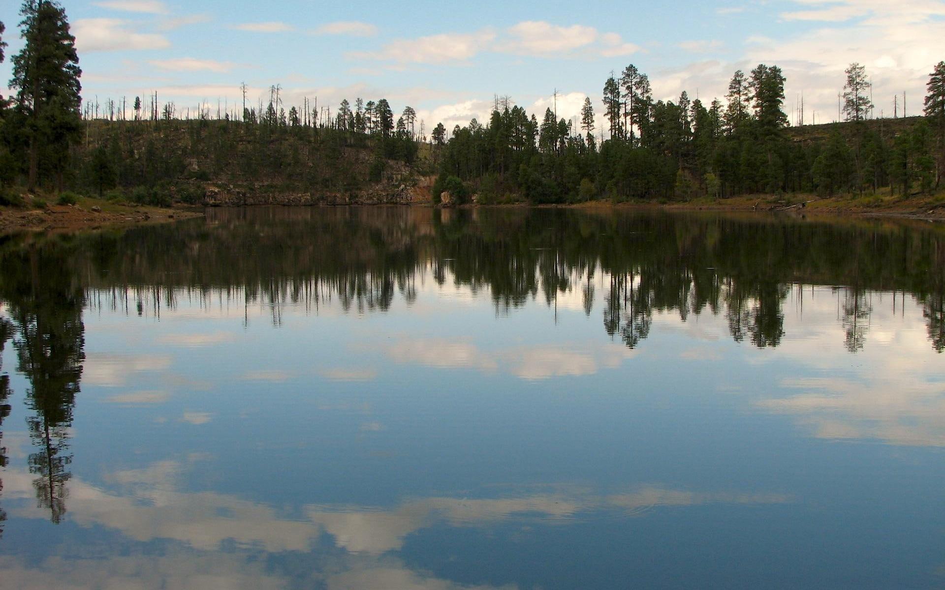 3d and abstract, reflection, 1080P, canyon, black, nature, lake, forest, HD Wallpaper