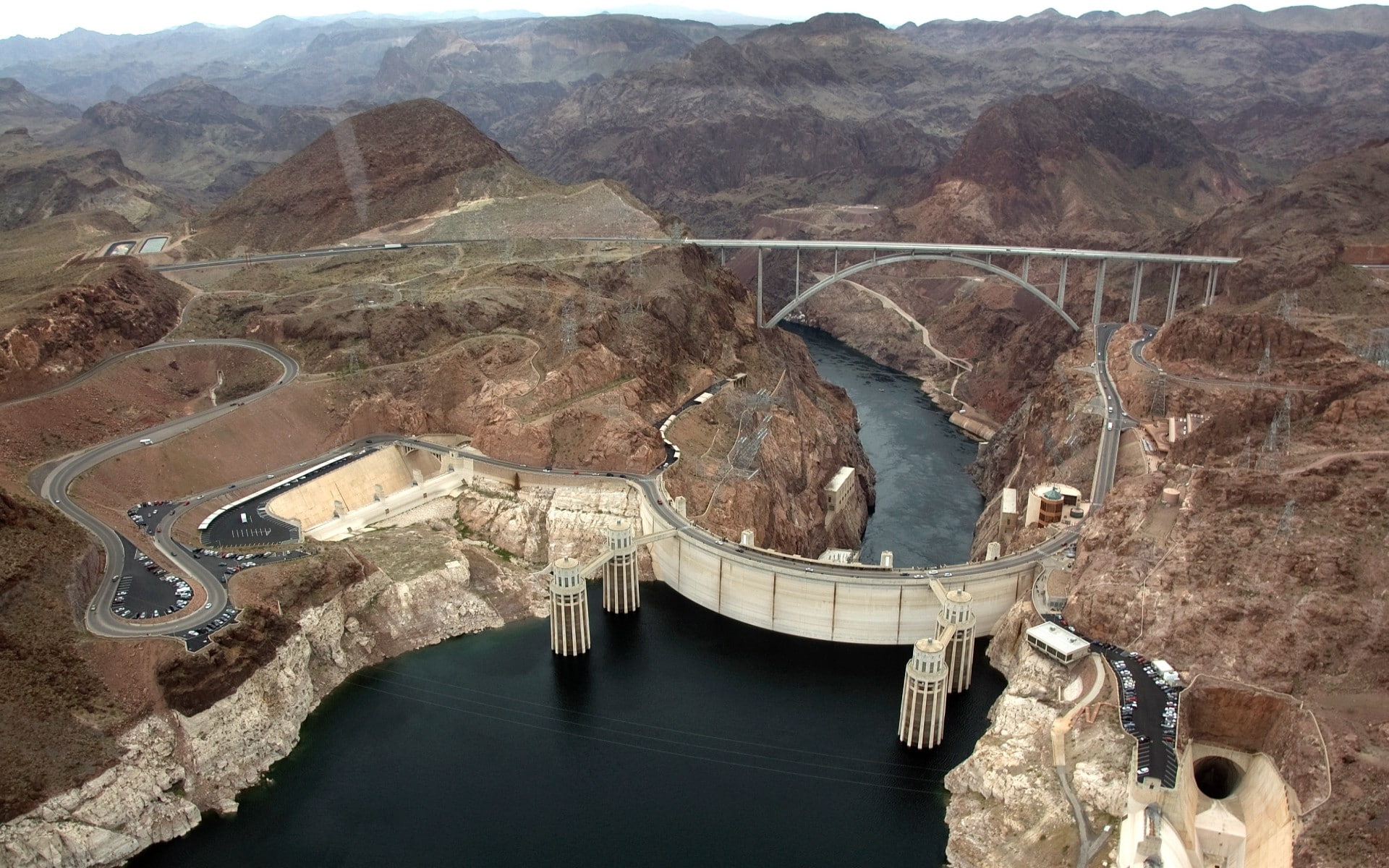 dam, tranquility, landscape, mountain range, environment, fuel and power generation, transportation, scenics - nature, high angle view, nature, day, hoover dam architecture nevada, HD Wallpaper