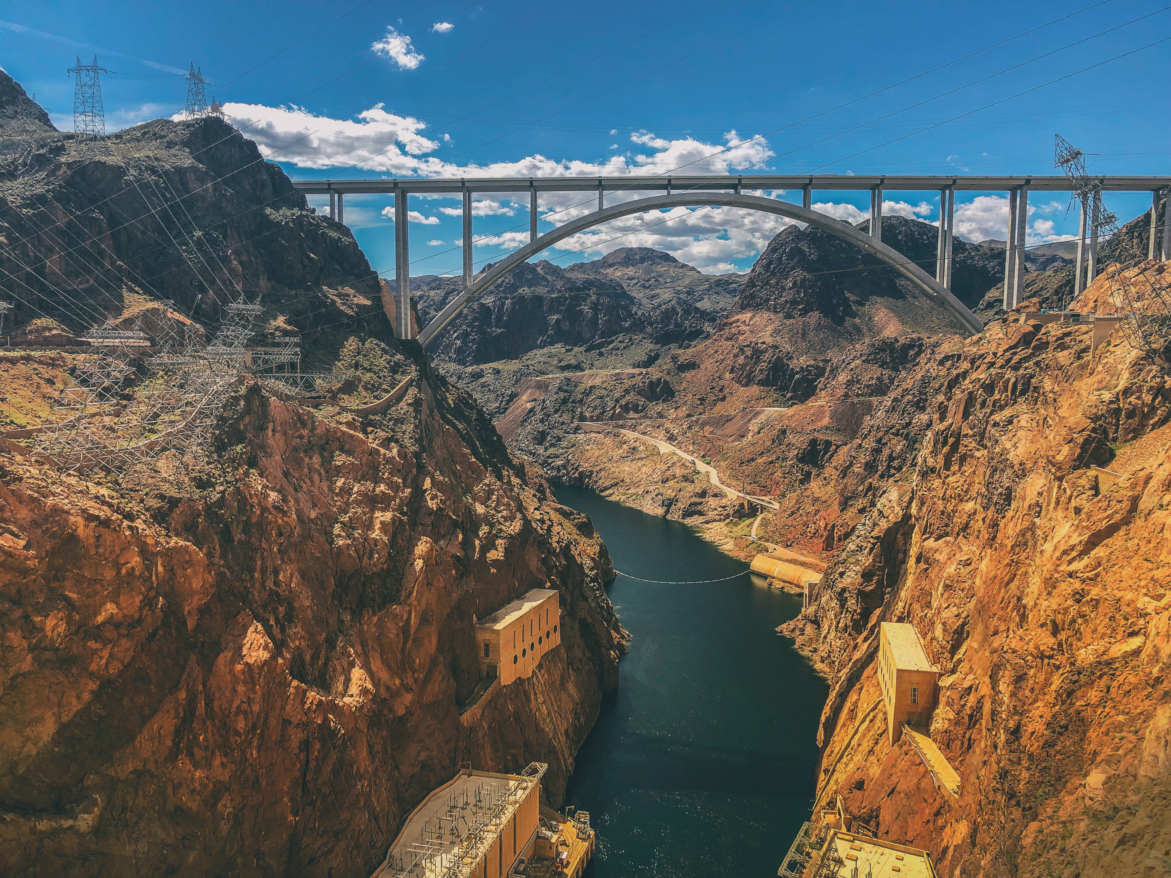 connection, view, travel destinations, mountain, bridge - man made structure, outdoors, cliff, nature, landscape, daytime, valley, building, arch bridge, HD Wallpaper