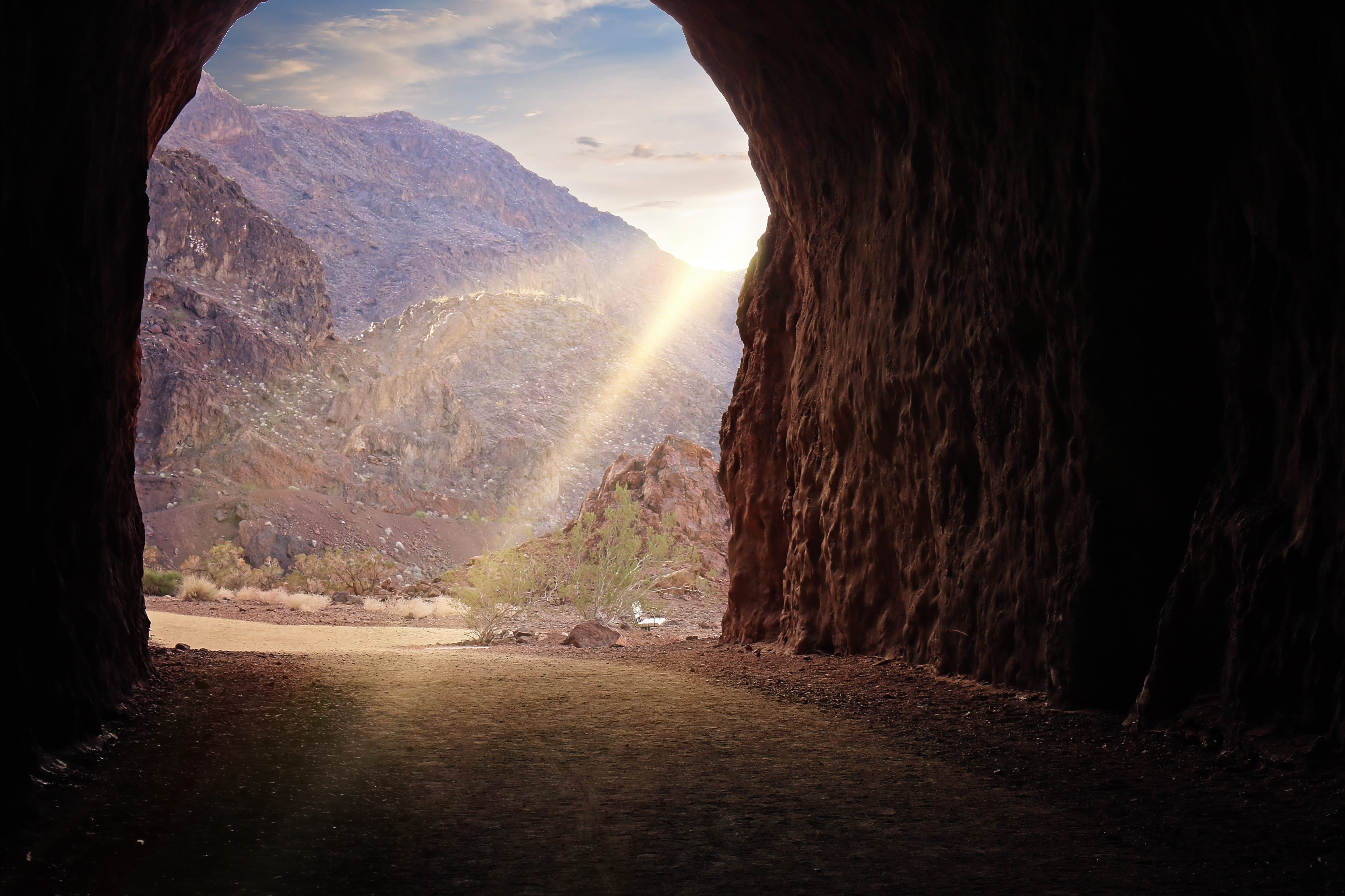 cave, outdoors, sunlight, the way forward, land, stone, tunnel, plant, travel, rock, dry, beauty in nature, sunset, environment, road, transportation, tranquil scene, HD Wallpaper