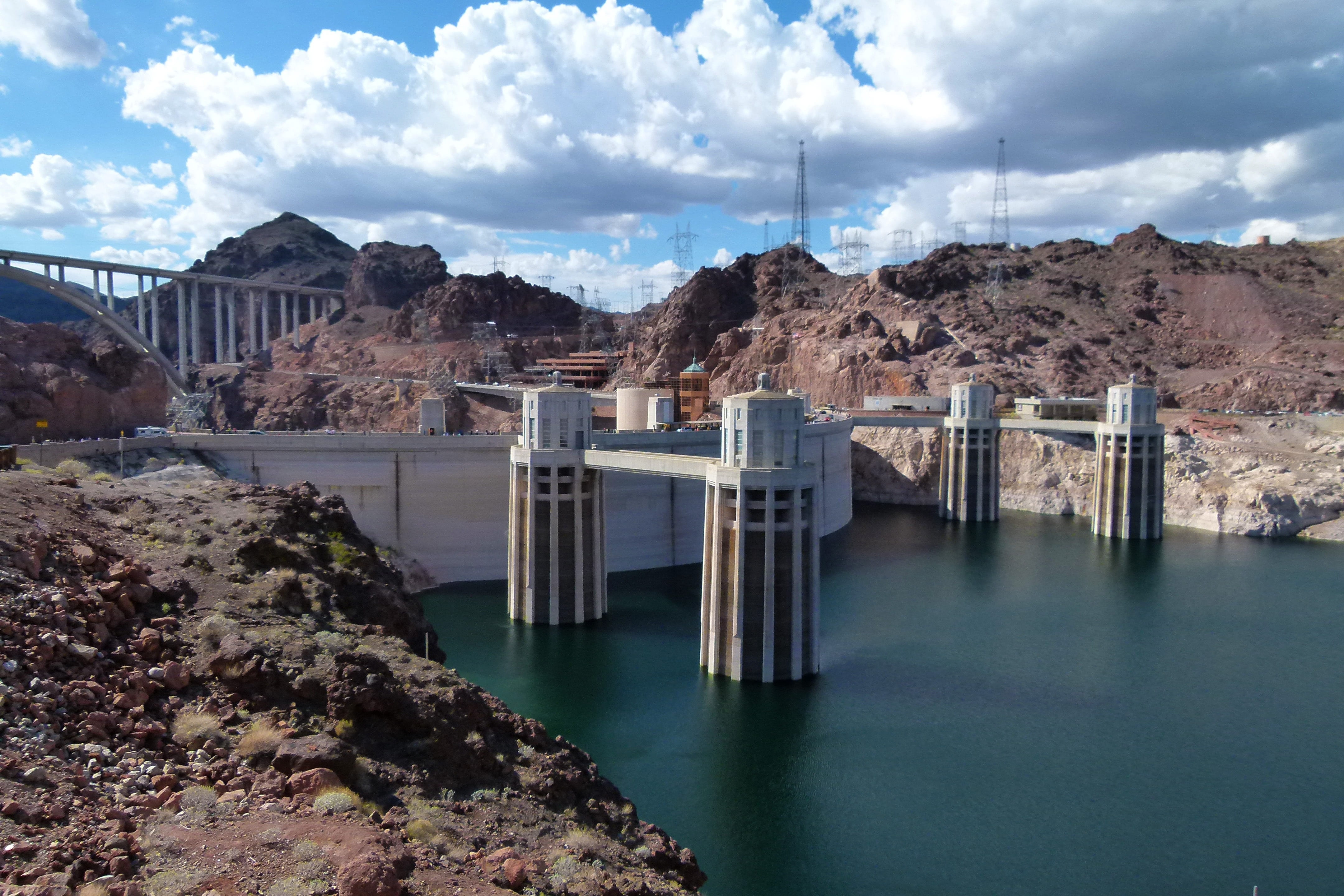 connection, mountain, tourist attraction, renewable energy, red, rock, architecture, rocks, mead, building, nevada, usa, hoover dam, scenery, bridge, sky, HD Wallpaper