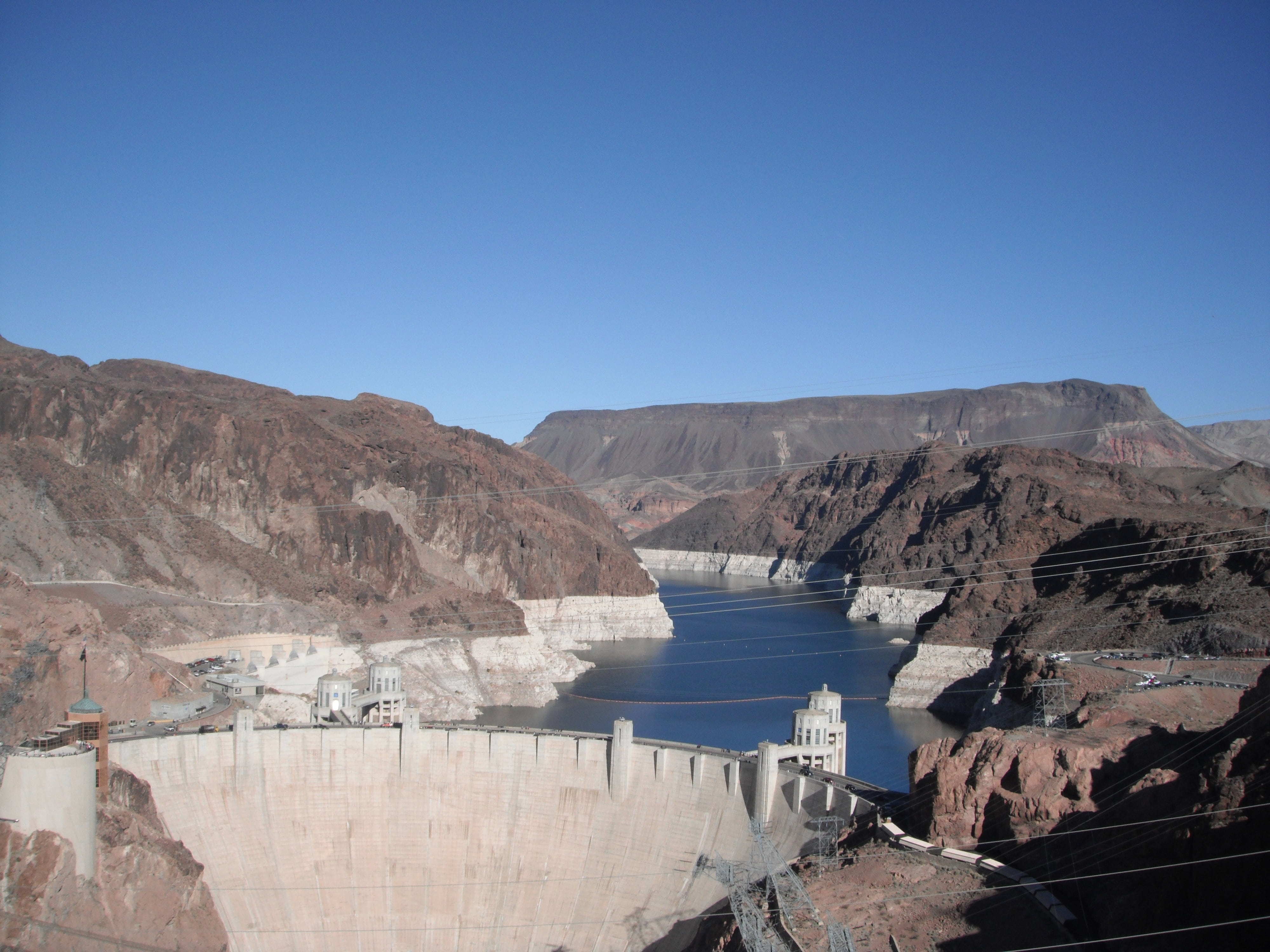 landscape, bridge, boulder dam, dam, rocks, outdoors, hydroelectric Power Station, reservoir, arizona, sky, nature, canyon, no people, nevada, aerial view, HD Wallpaper