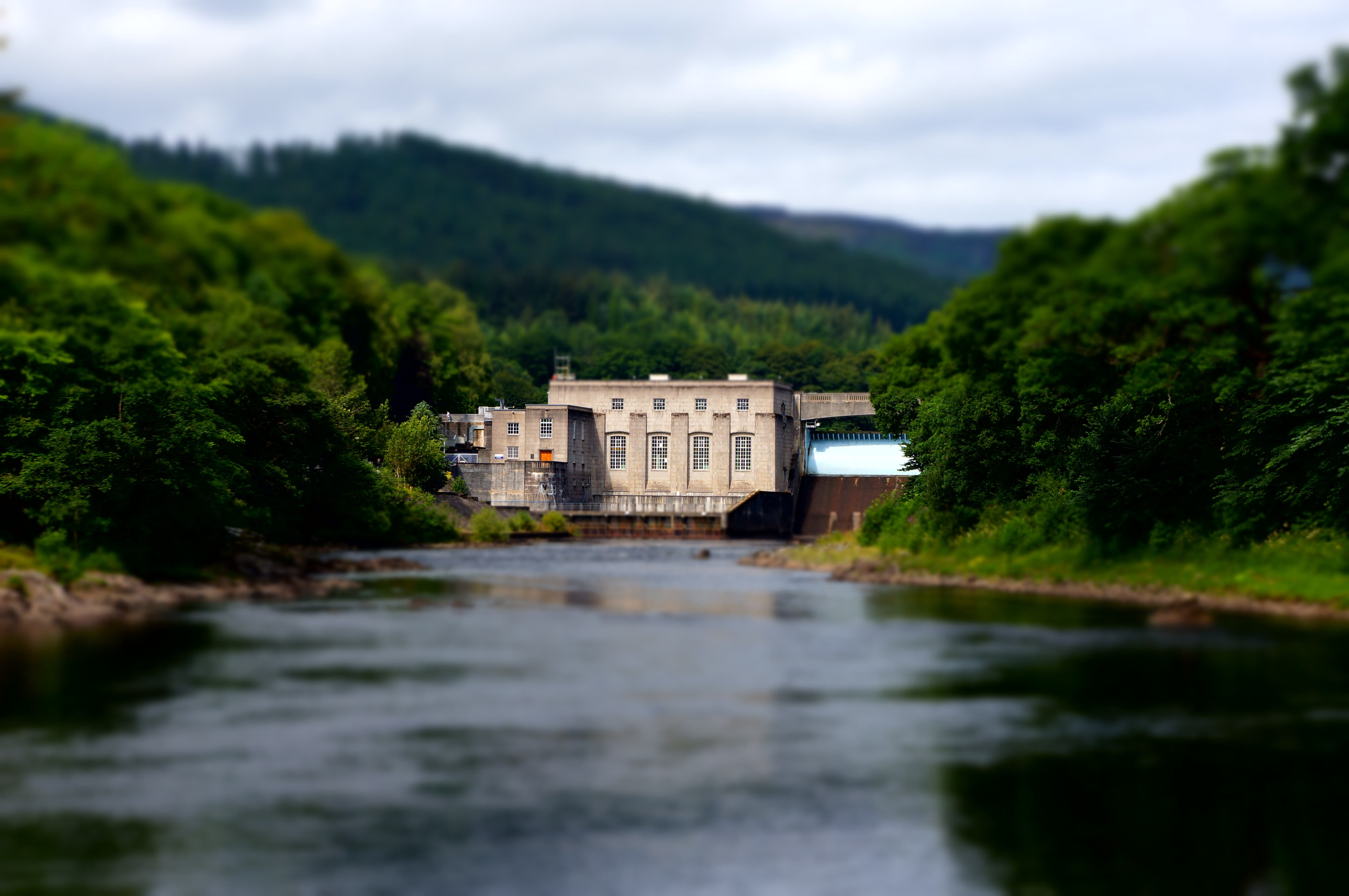 energy, electricity, building, outdoors, tree, landscape, architecture, electric, 4K, alternative, engineering, water, summer, day, mountain, flowing water, HD Wallpaper