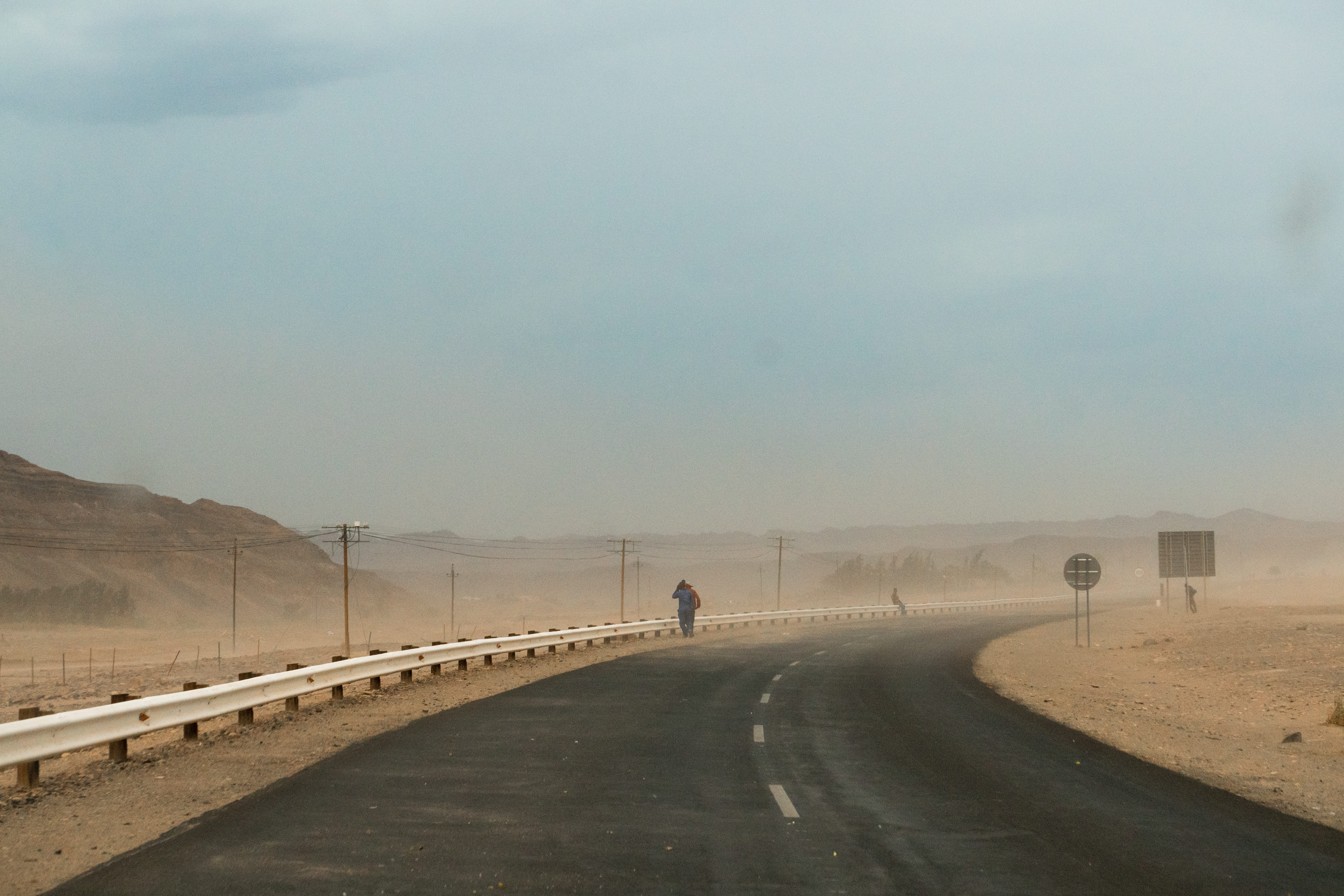 storm, scenics - nature, sand storm, transportation, outdoors, sky, 5K, sand, dust, direction, the way forward, fog, wind, tranquil scene, tranquility, HD Wallpaper