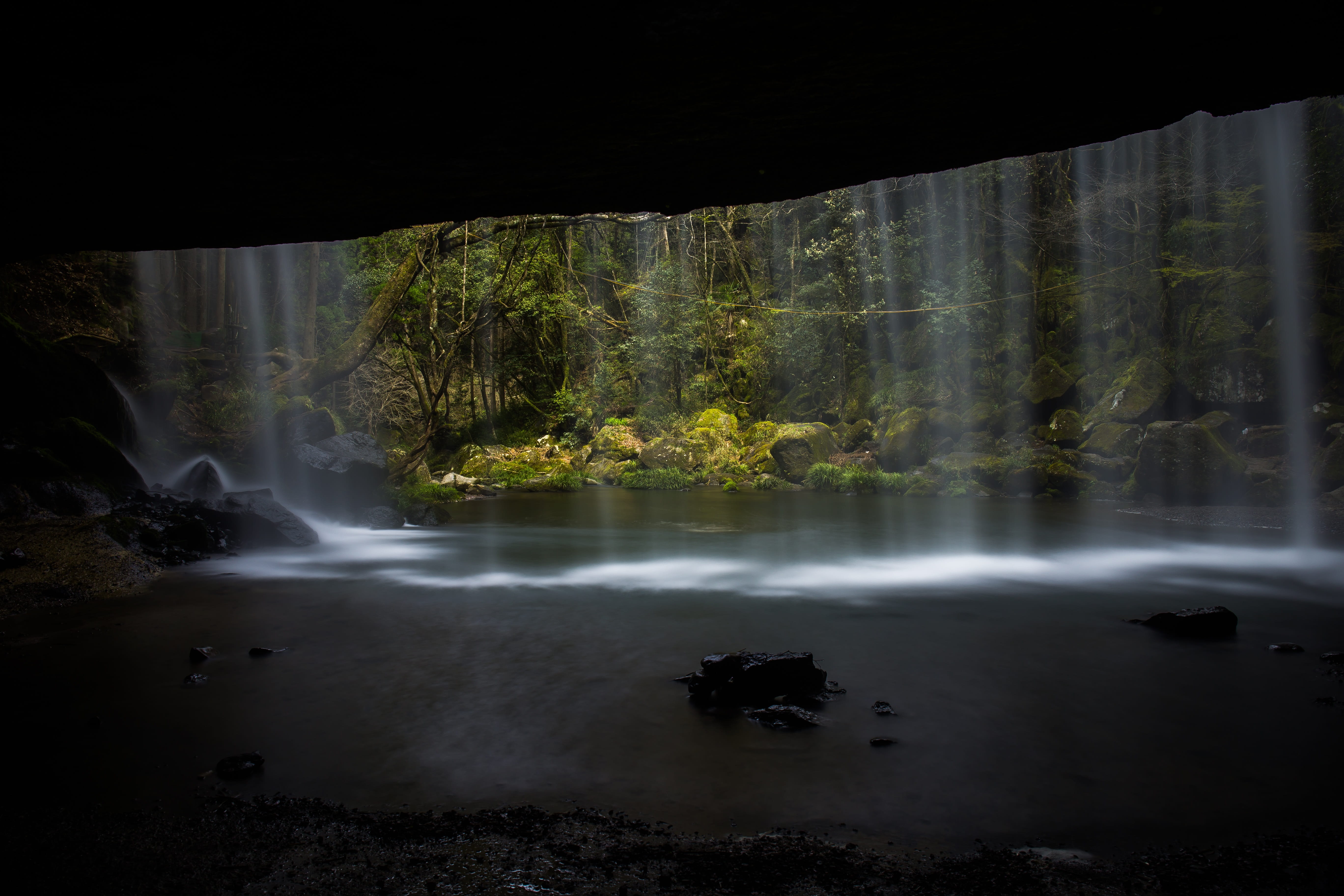 landscape, long exposure, photography, nature, tourism, rock, rain forest, view, 5K, beauty in nature, wide, waterfall, natural, kumamoto, outdoors, water, HD Wallpaper