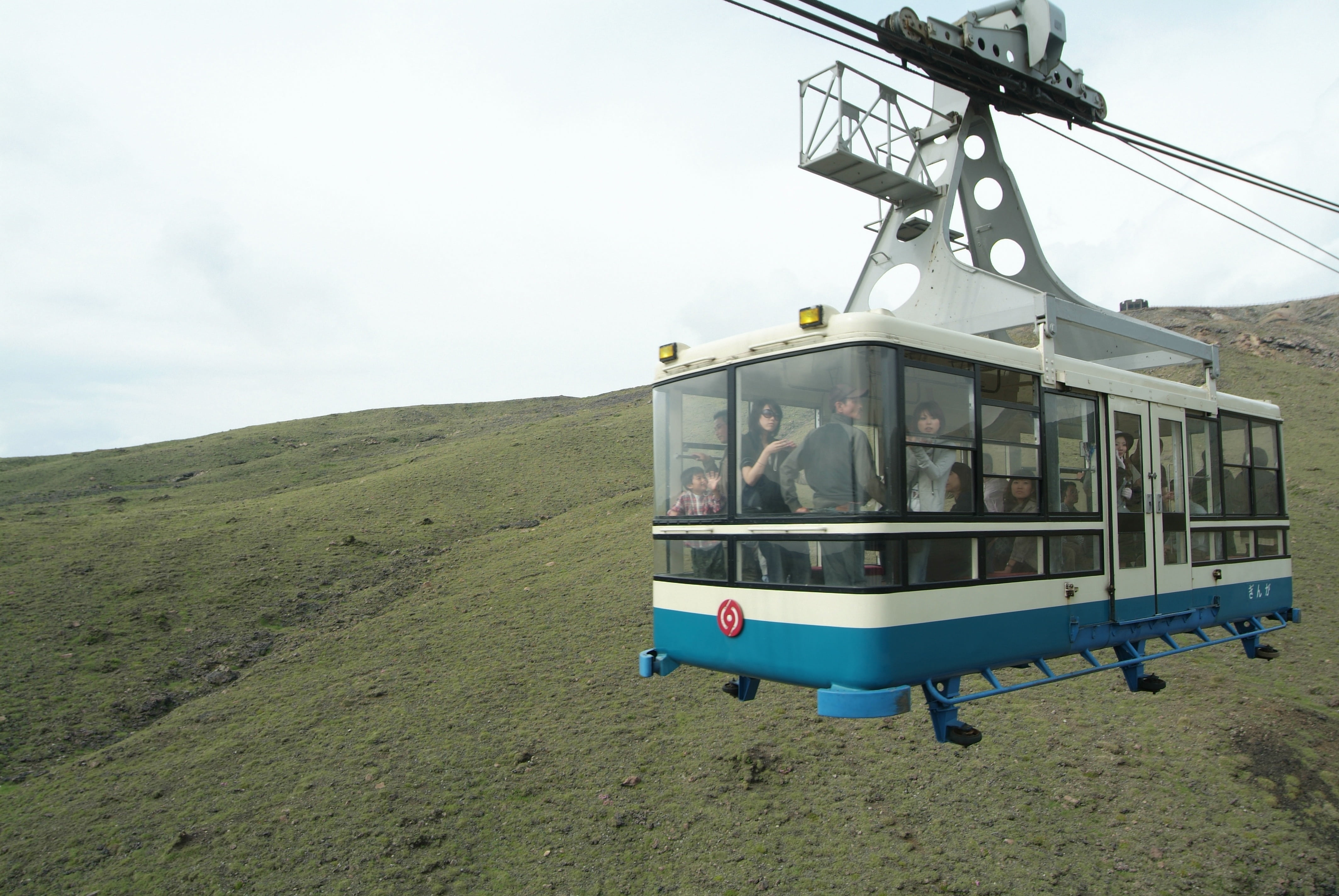 travel, outdoors, kyushu, non-urban scene, public transportation, transportation, land vehicle, aso, land, mountain, cloud - sky, landscape, field, the cable car, HD Wallpaper