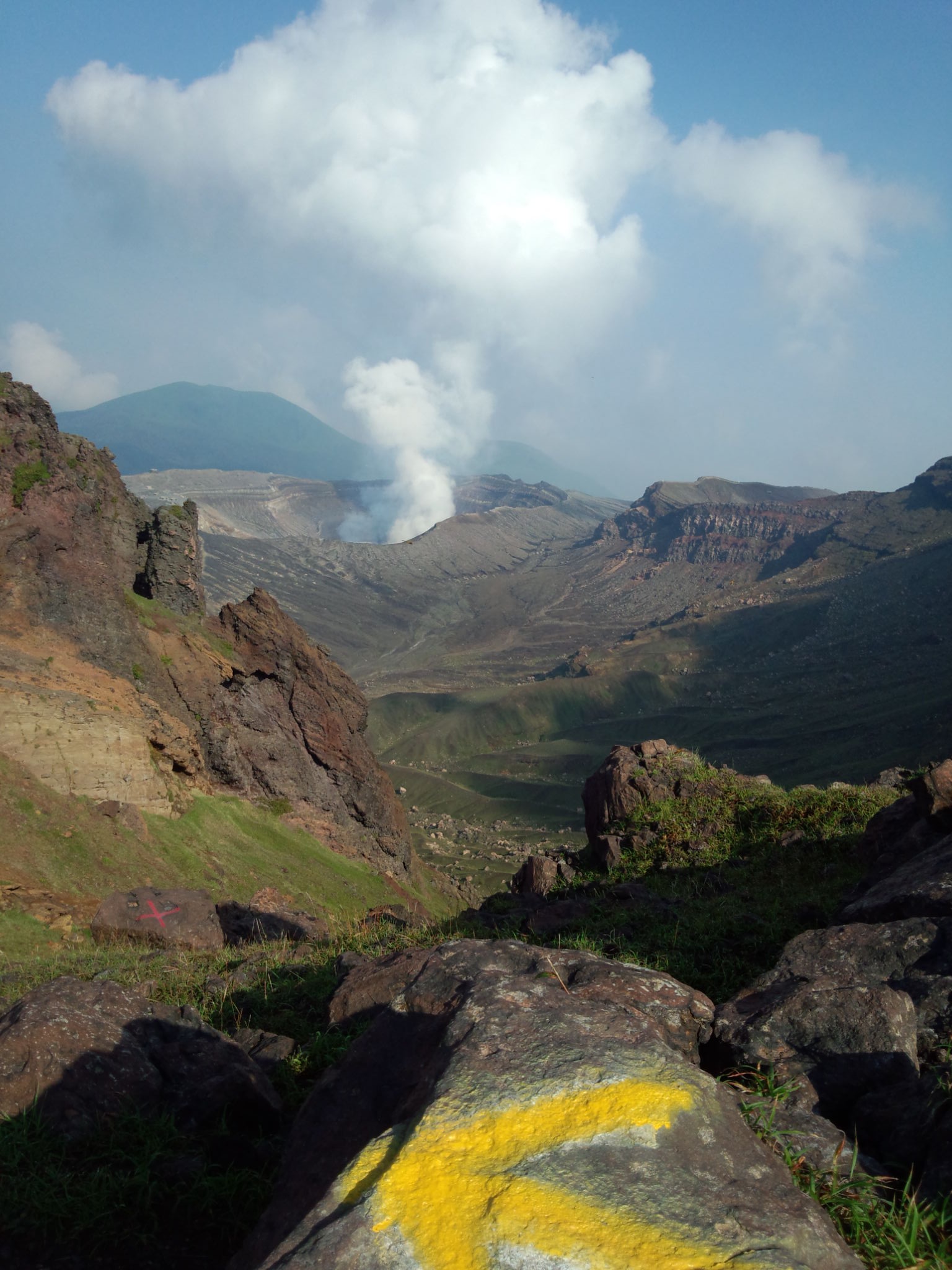 crater, nature, beauty in nature, tranquil scene, idyllic, remote, non-urban scene, summer, scenics - nature, rock, aso, cloud - sky, day, volcano, environment, Phone HD Wallpaper