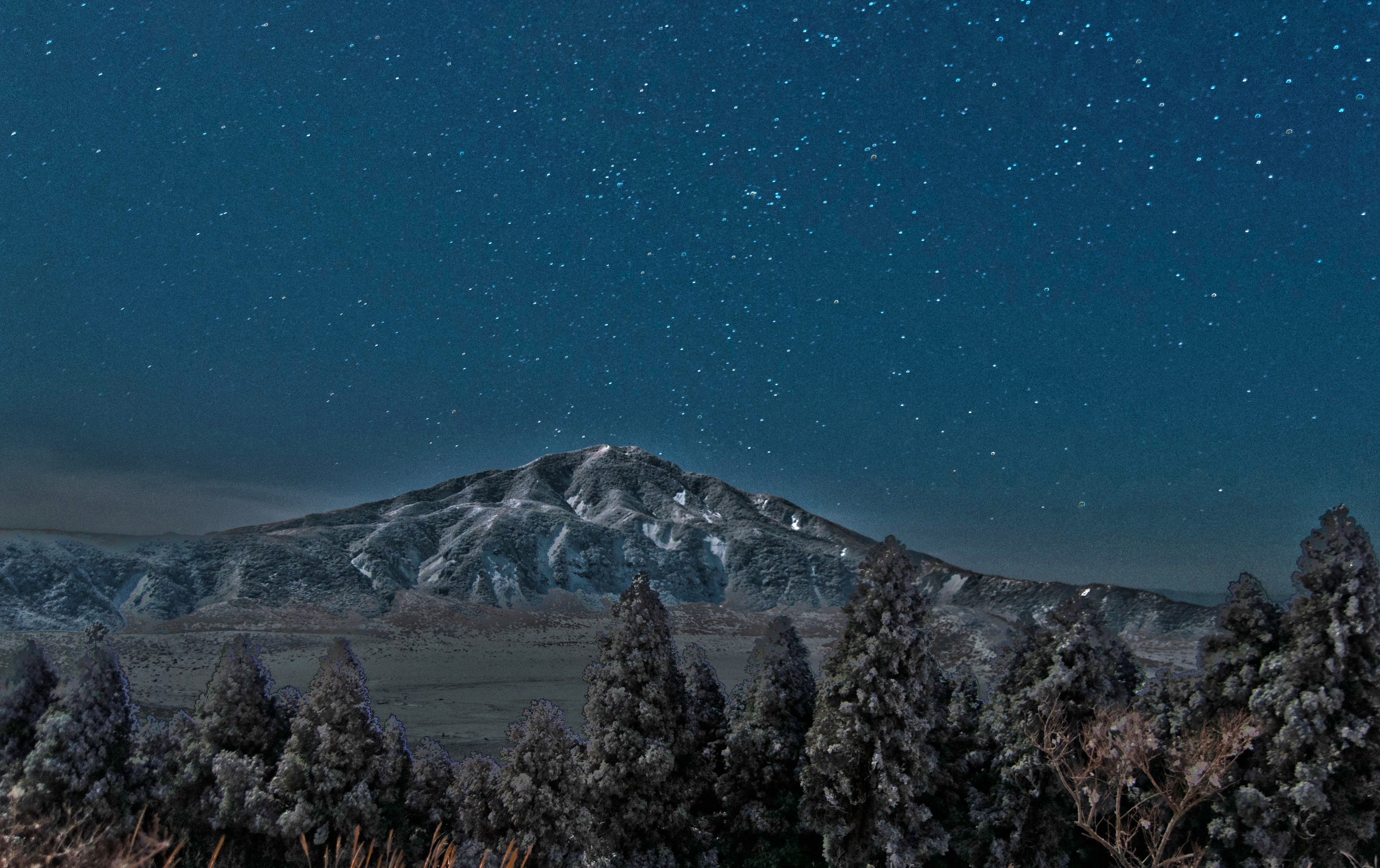 star - Space, scenics - nature, tranquil scene, snowcapped mountain, mountain range, nature, 2K, astronomy, night, beauty in nature, surrounded, star, HD Wallpaper