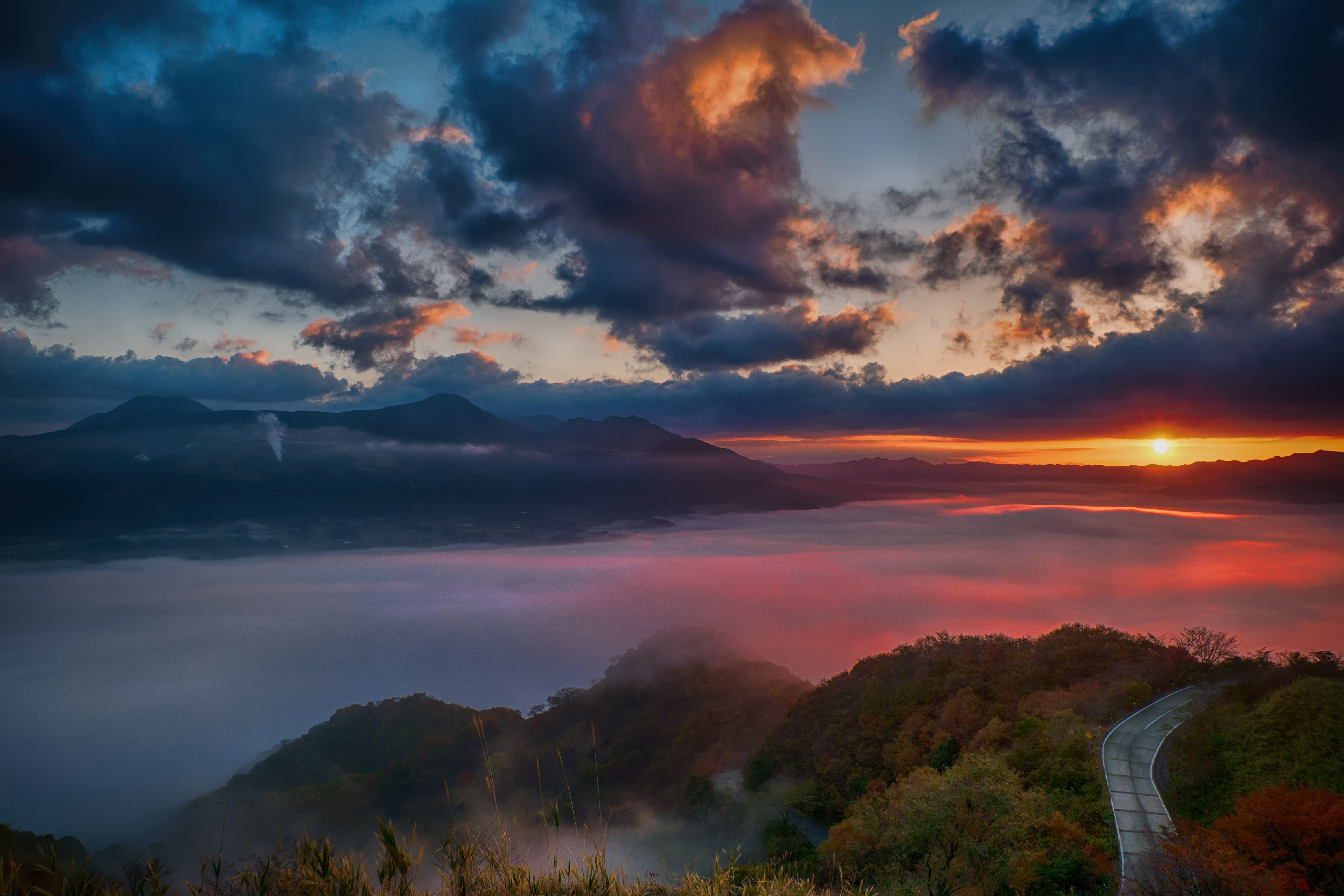plant, tranquil scene, sky, cloud - sky, tranquility, nature, view, minami aso, mountain range, no people, environment, travel destinations, beauty in nature, HD Wallpaper