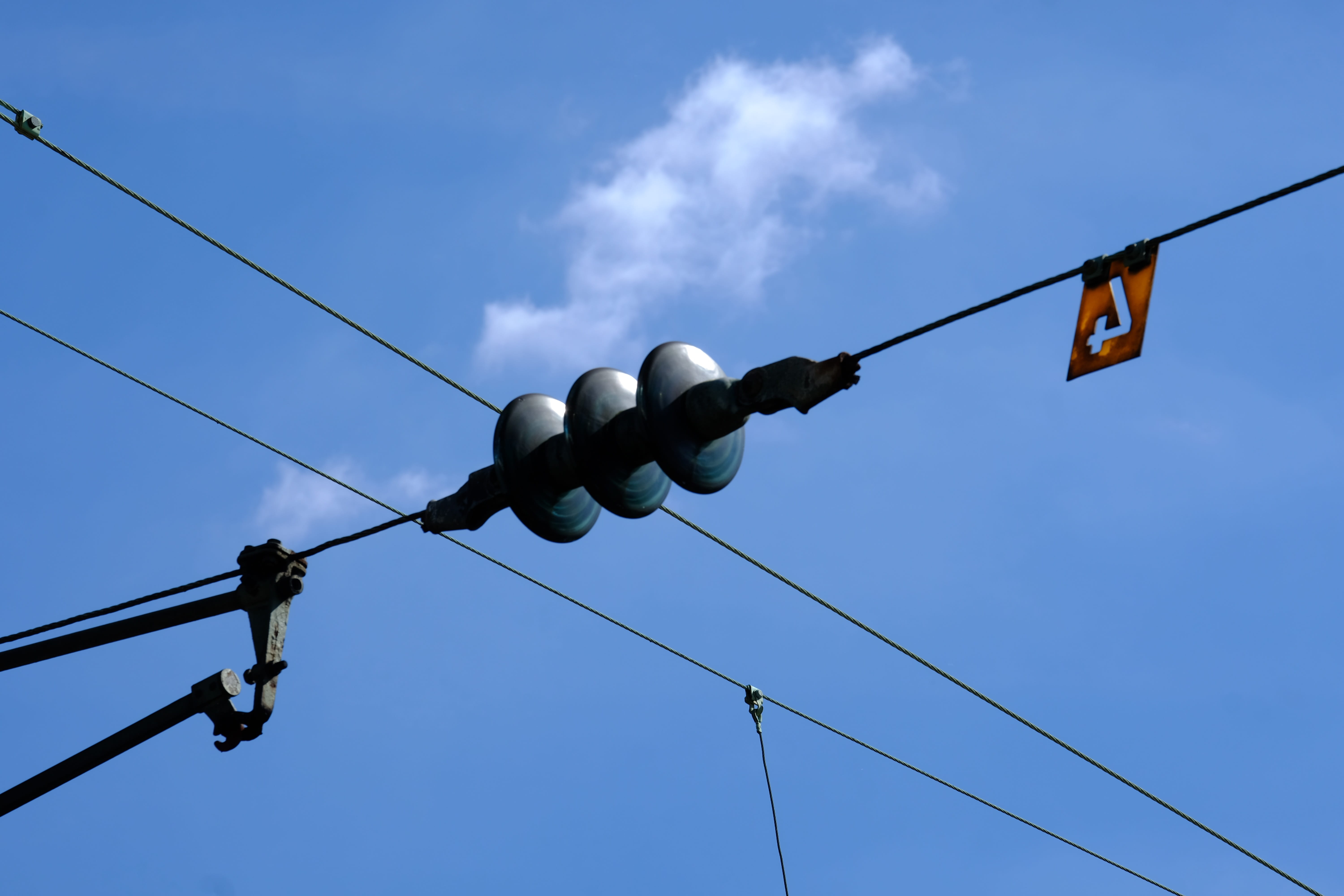 risk, transportation, sign, light, outdoors, day, elektrik, no people, electricity, low angle view, catenary, power lines, 5K, stoplight, power supply, HD Wallpaper