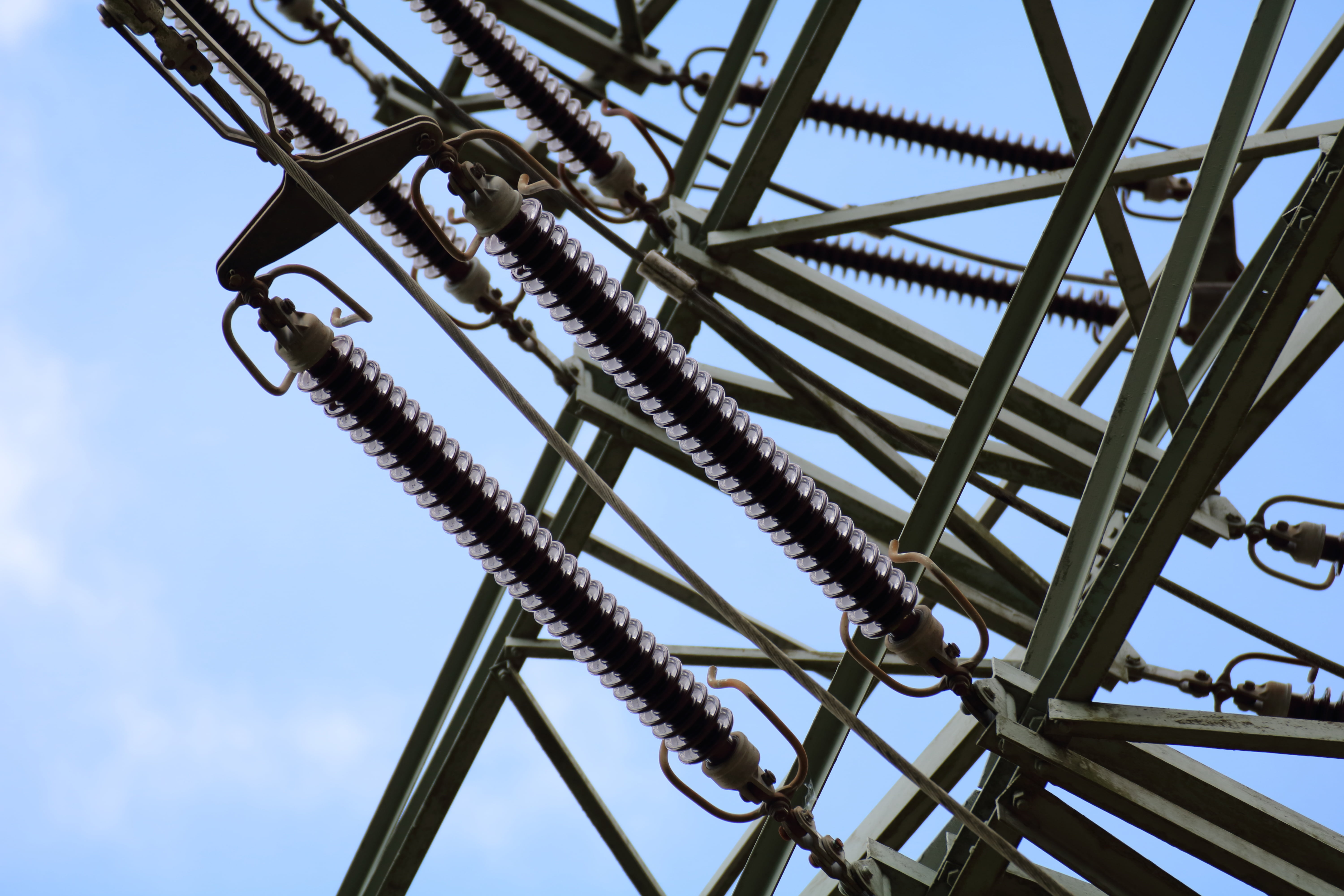 grid, amusement park, current conducting, amusement park ride, architecture, blue, high voltage, connection, sky, pylon, industry, strommast, no people, HD Wallpaper