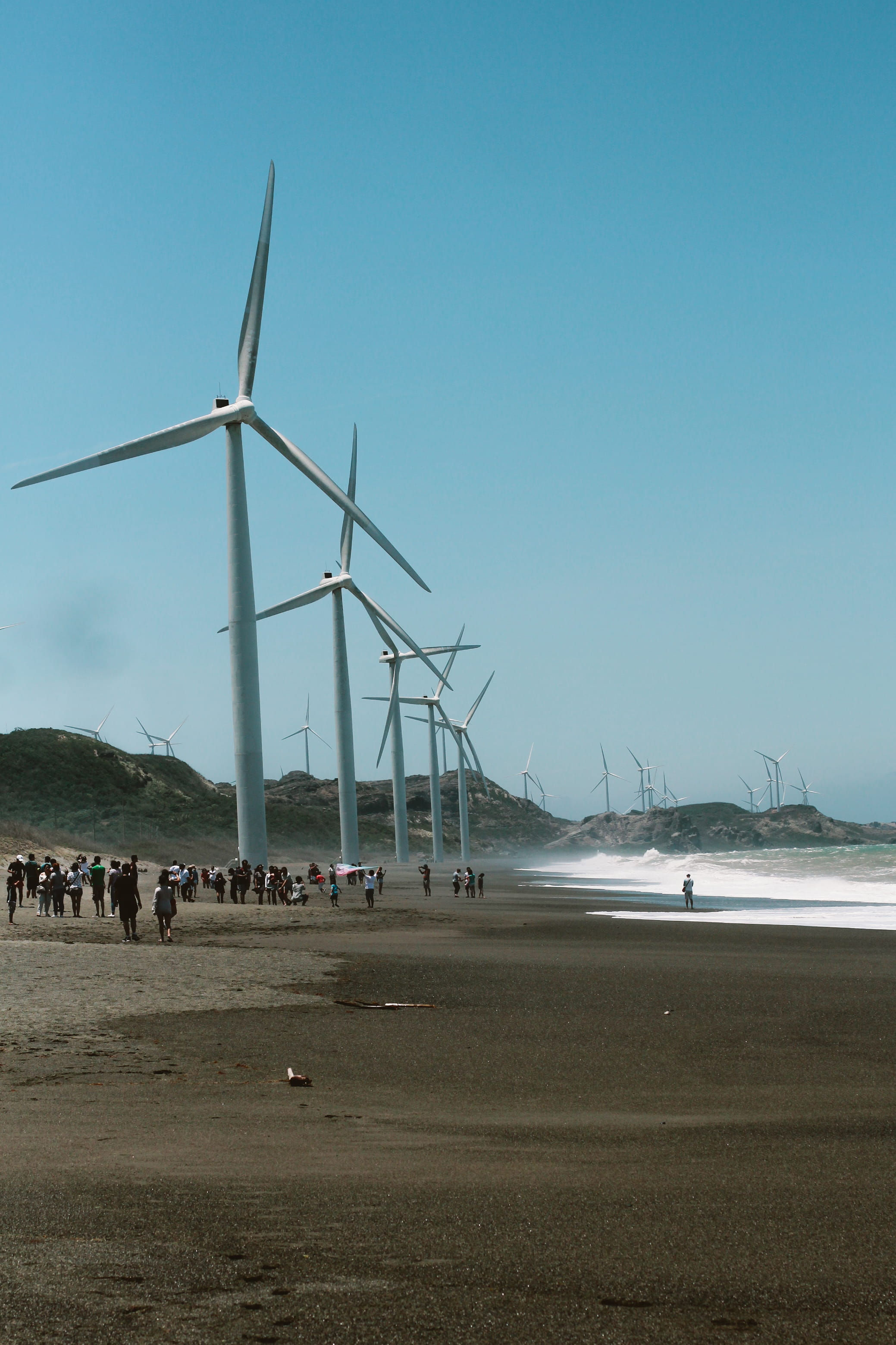 mills, wind, body, alternative, environmental conservation, turbine, water, nature, energy, landscape, beach, renewable energy, sky, fuel and power generation, Phone HD Wallpaper