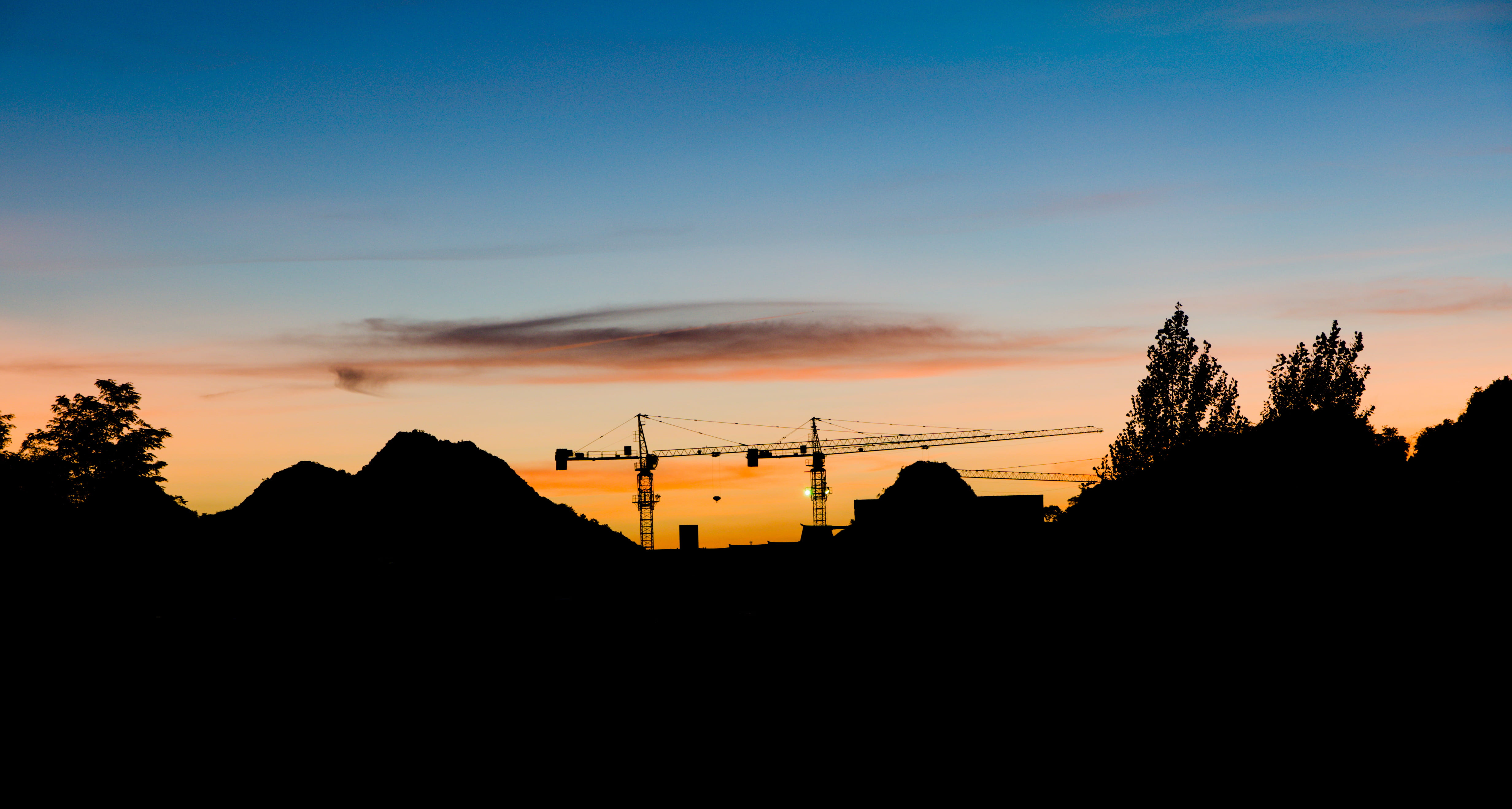 connection, scenics - nature, building exterior, technology, orange color, clothing, dusk, sunlight, outdoors, tree, sunrise, azure sky, beauty in nature, HD Wallpaper