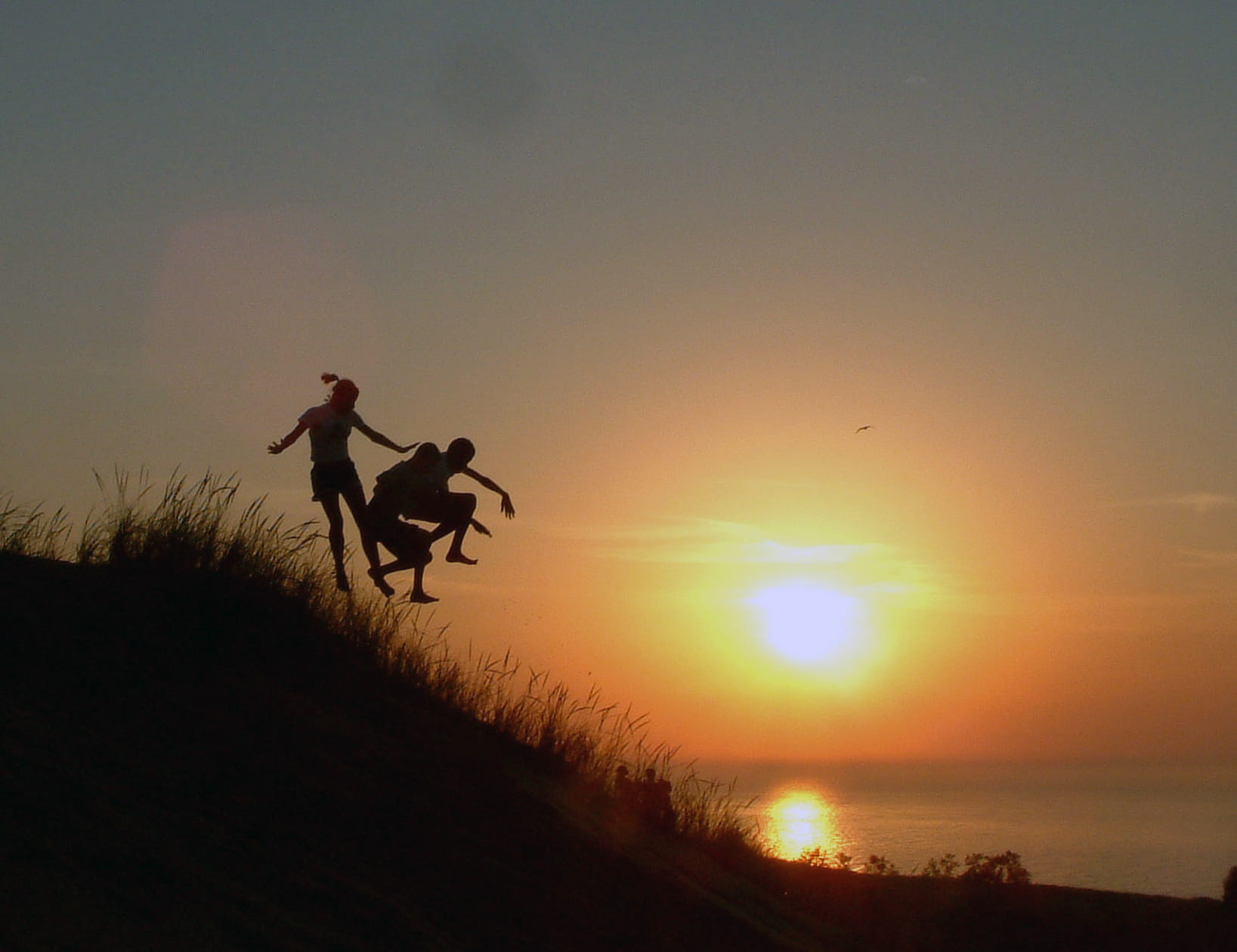 720P, friendship, leisure activity, orange color, Summer, men, riding, water, landscape, lifestyles, silhouette, children, kids, couple - relationship, HD Wallpaper