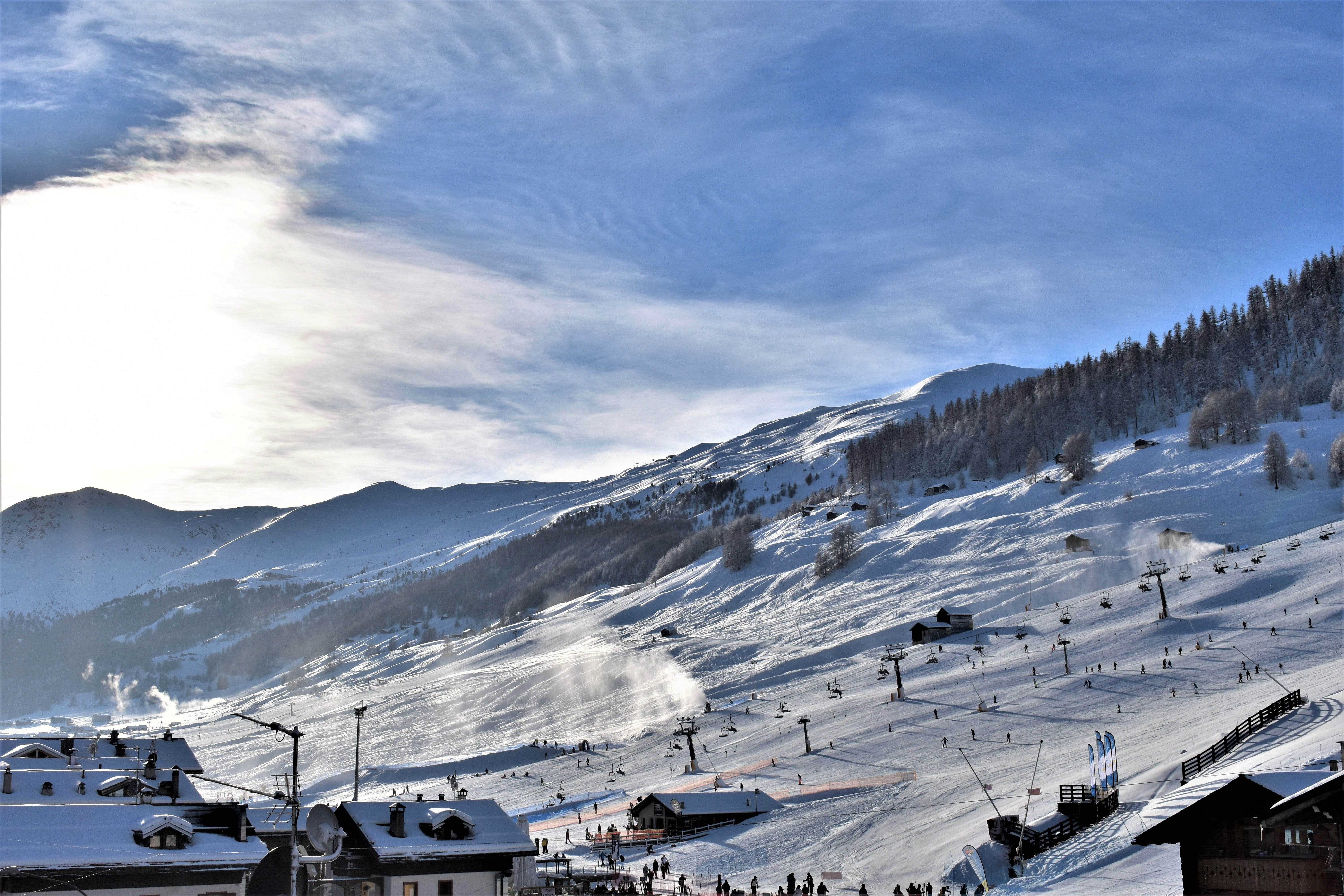 ski run, architecture, building exterior, white, outdoors, landscape, skiing, mood, beauty in nature, italy, alpine, frost, cold temperature, mountain range, HD Wallpaper