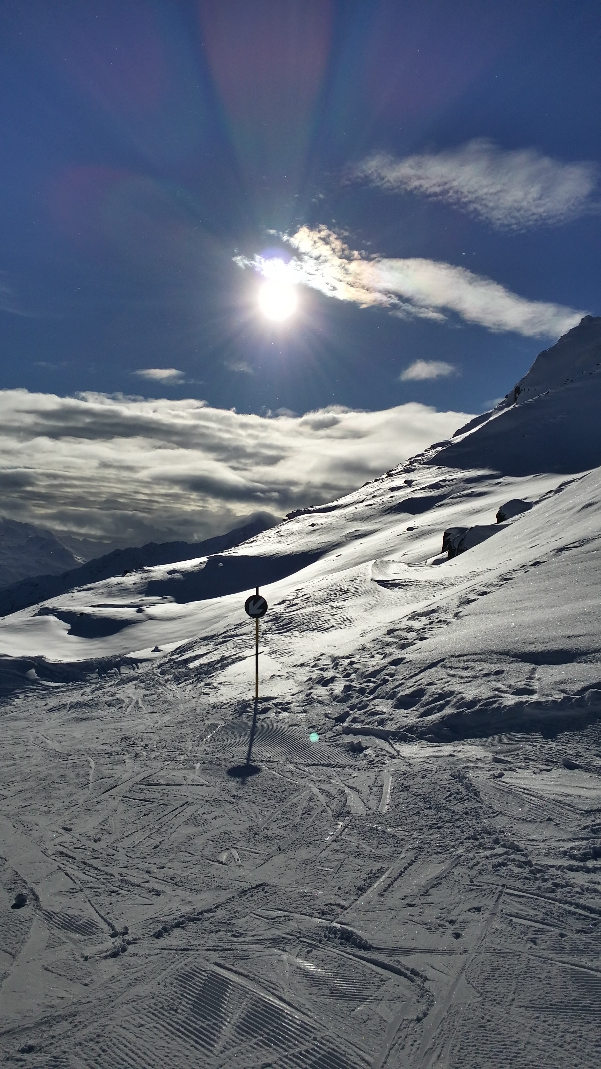 clouds, mountain, alpine, sky, mountain railway, powder snow, snowboarding, sun, sunlight, cold, black piste, landscape, runway, winter sports, glacier, Phone HD Wallpaper