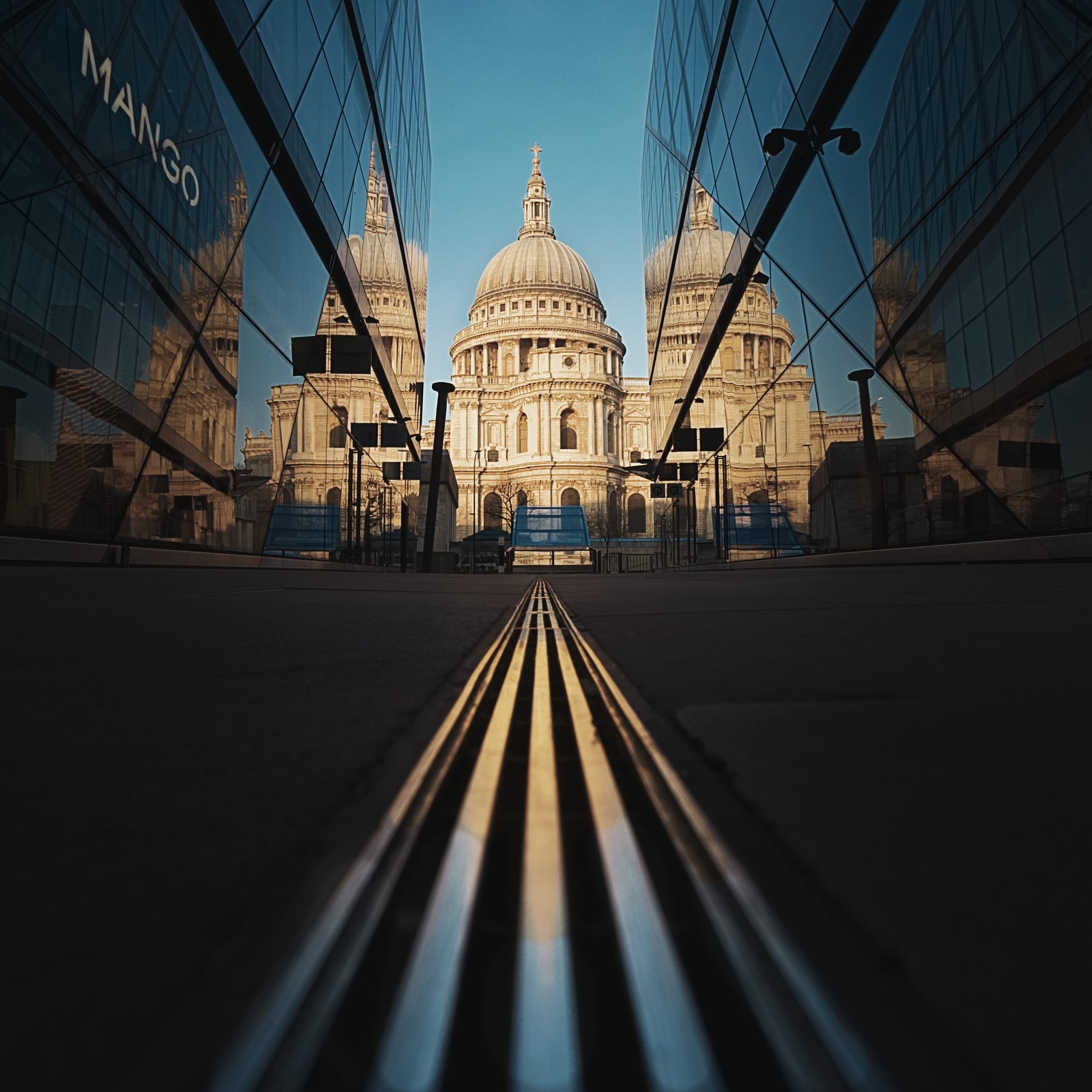 glass, cathedral, urban, travel, transportation, church, no people, photo, reflection, travel destinations, perspective, rail transportation, mode of transportation, Phone HD Wallpaper