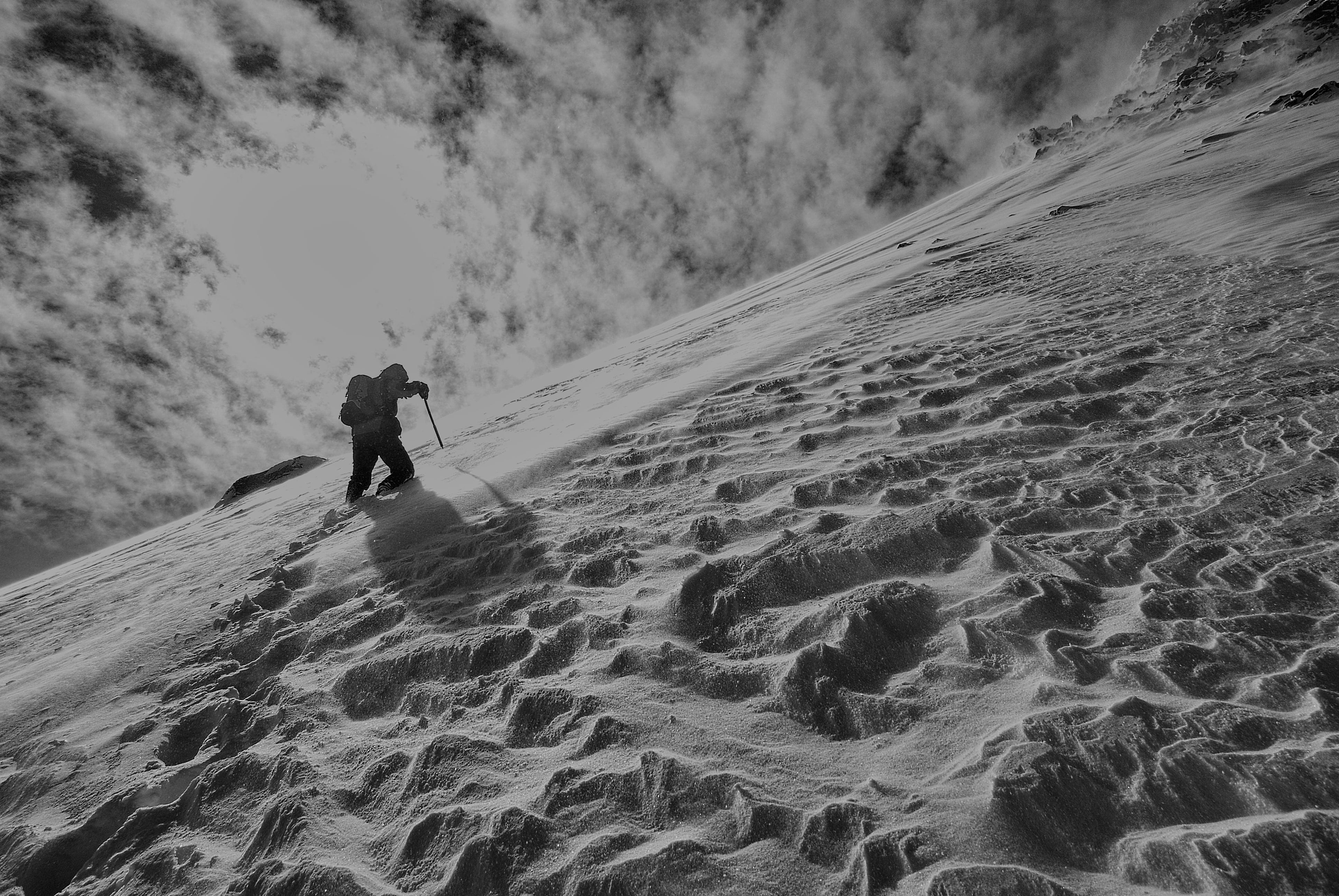 snow, person, protection, sky, alone, real people, activity, summit, top, glacier, sport, land, holiday, trekking, beauty in nature, hiking, day, steep wall, HD Wallpaper