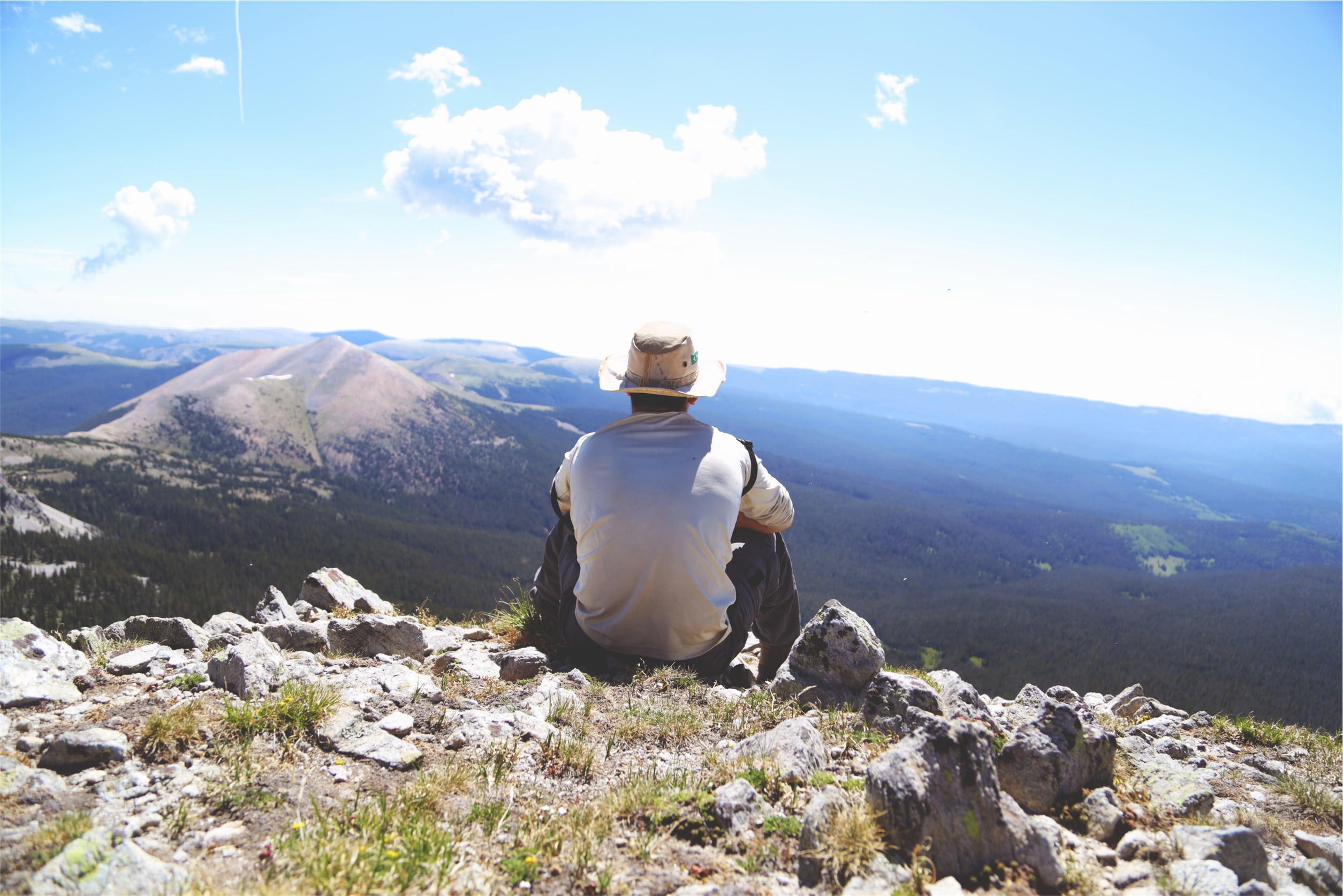 rocks, cloud - sky, fields, environment, one man only, hiker, remote, hiking, outdoors, trekking, mature men, scenics - nature, leisure activity, mountain peak, HD Wallpaper