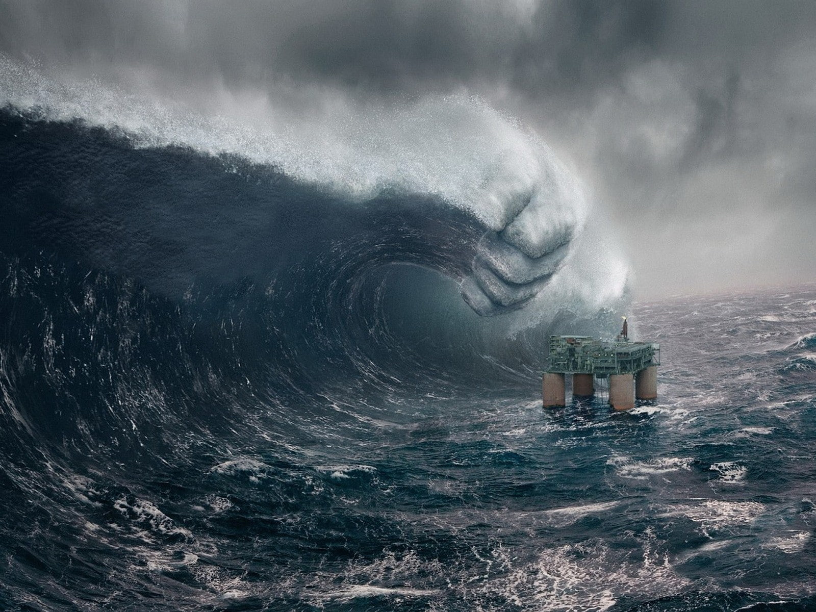 refinery, oil, ocean, rig, 720P, hd, storm, nature, fist, wave, HD Wallpaper