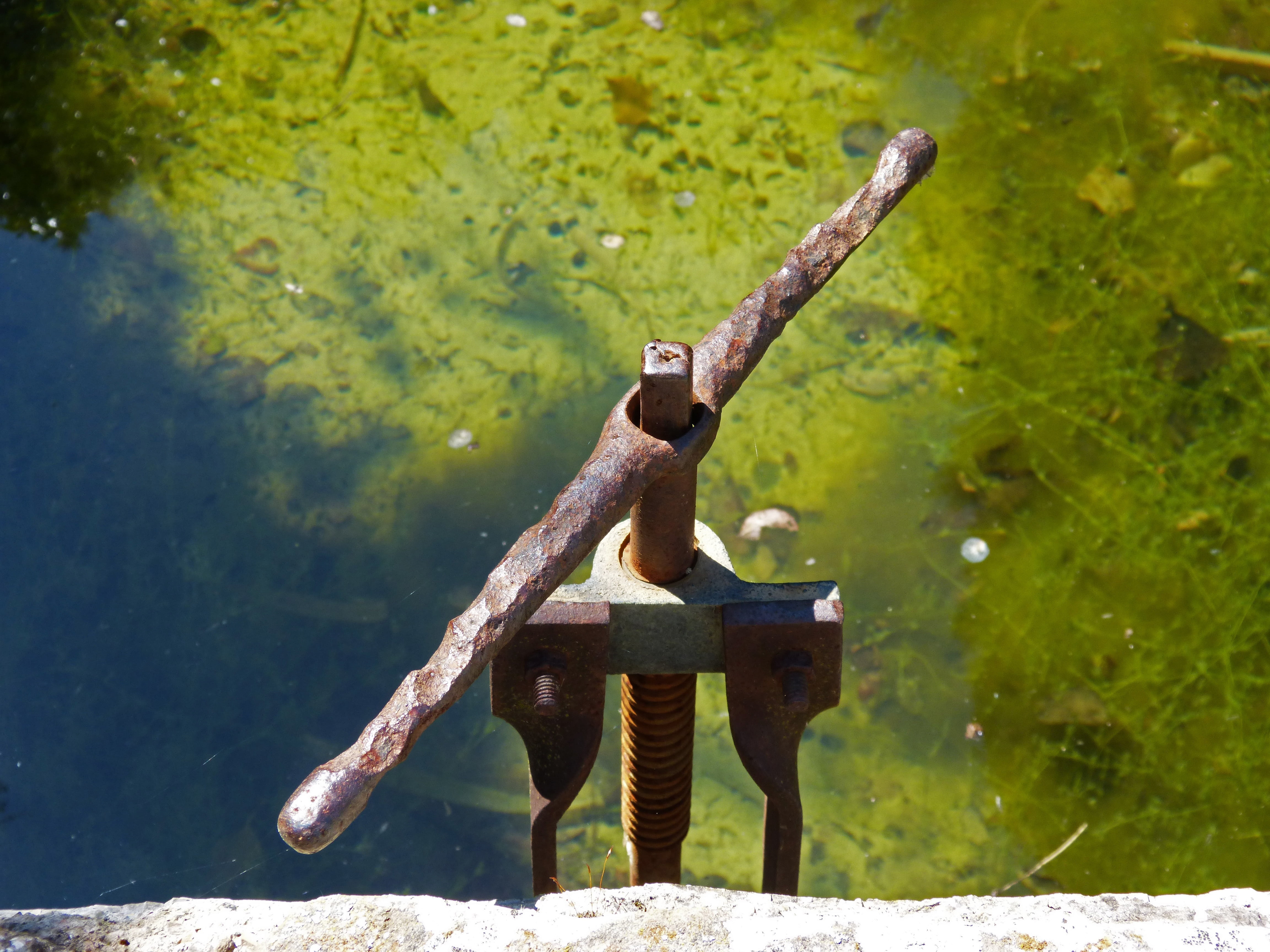 4K, green color, metal, focus on foreground, tree, rusty, orchard, no people, water, nature, plant, weathered, raft, mechanism, protection, lake, iron, HD Wallpaper